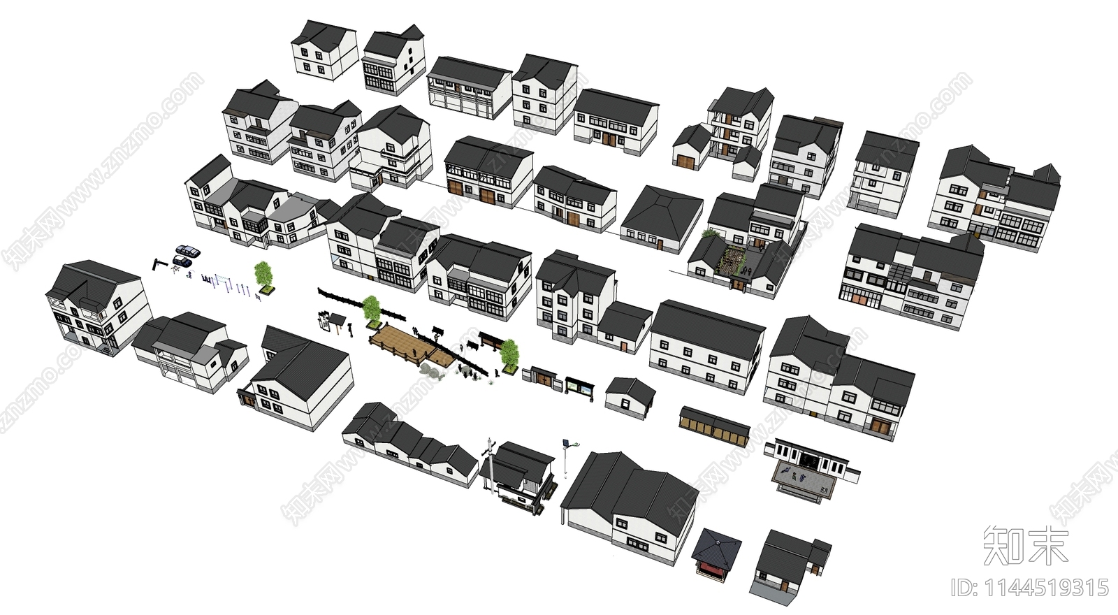 新中式乡村民房SU模型下载【ID:1144519315】