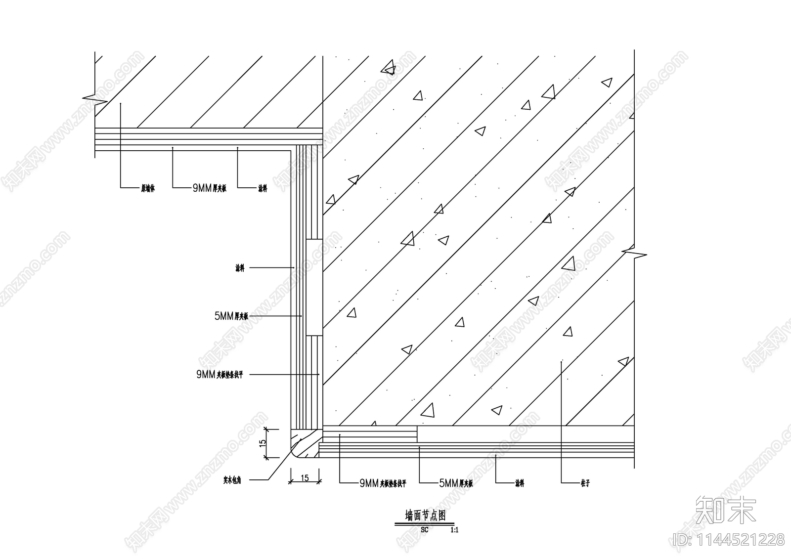 涂料墙面节点cad施工图下载【ID:1144521228】