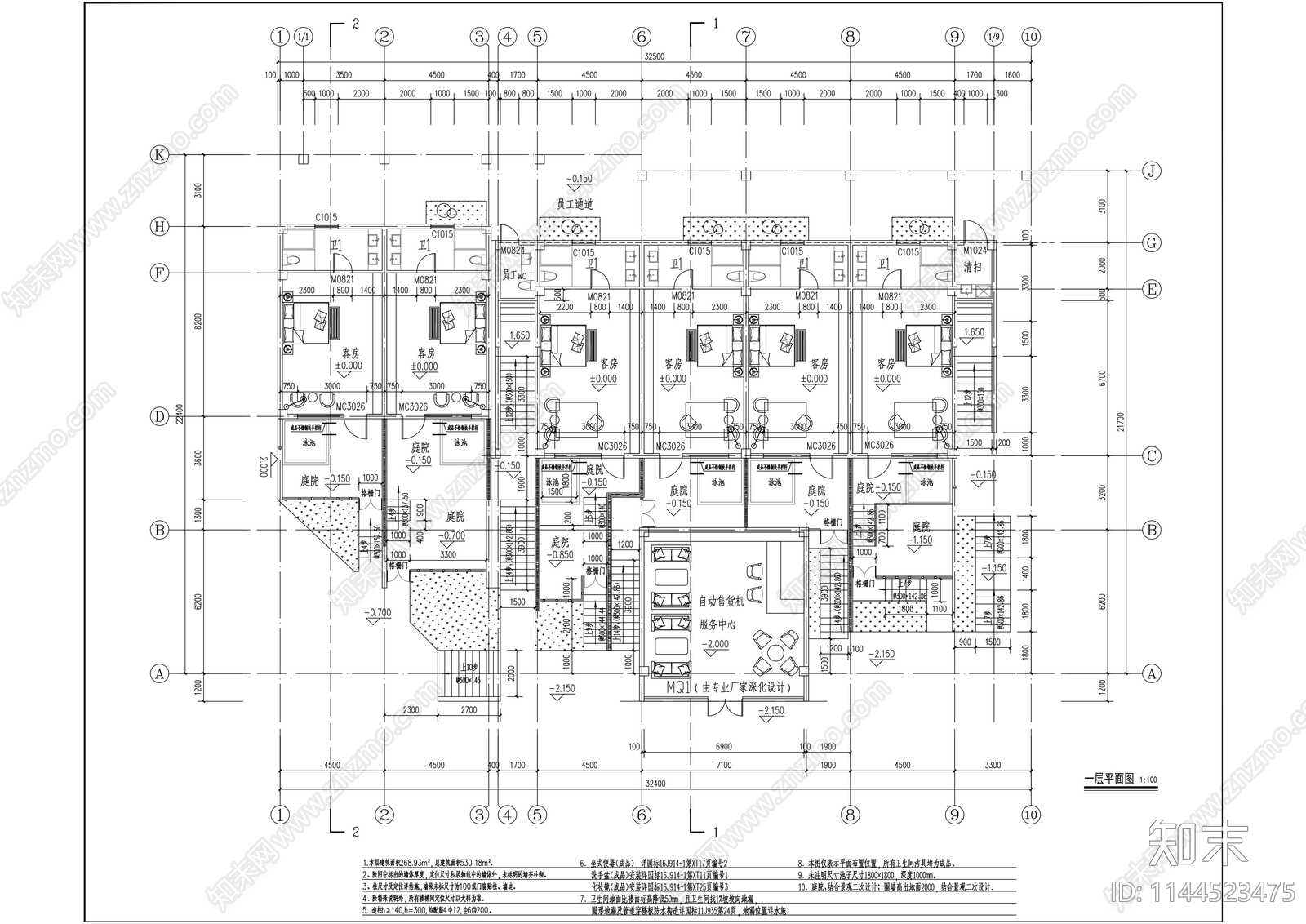 美丽乡村民宿建筑cad施工图下载【ID:1144523475】