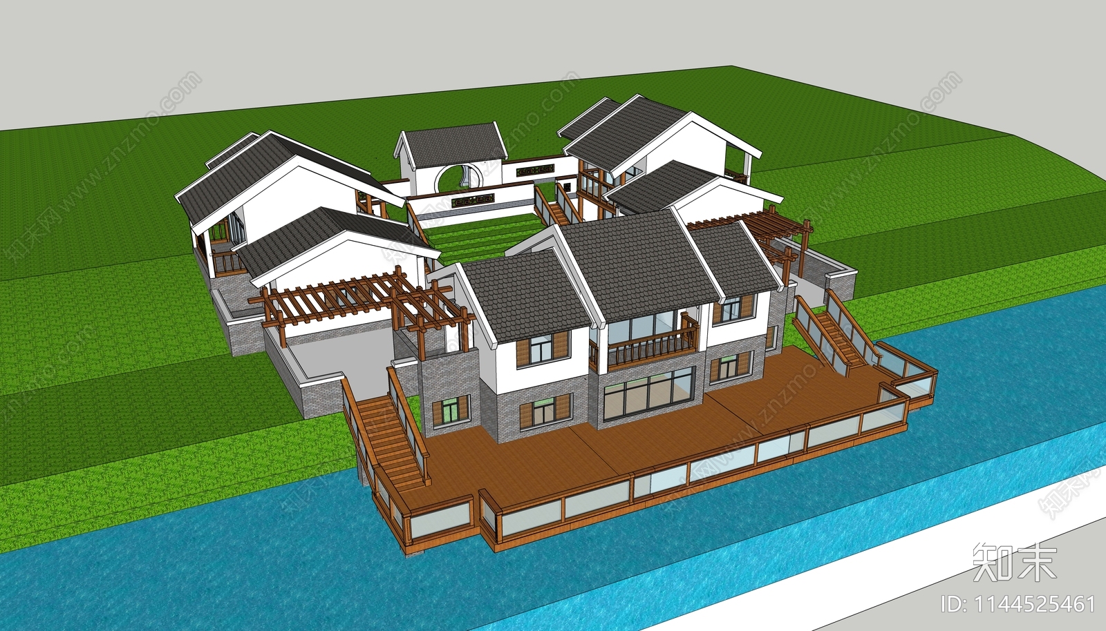中式四合院别墅SU模型下载【ID:1144525461】