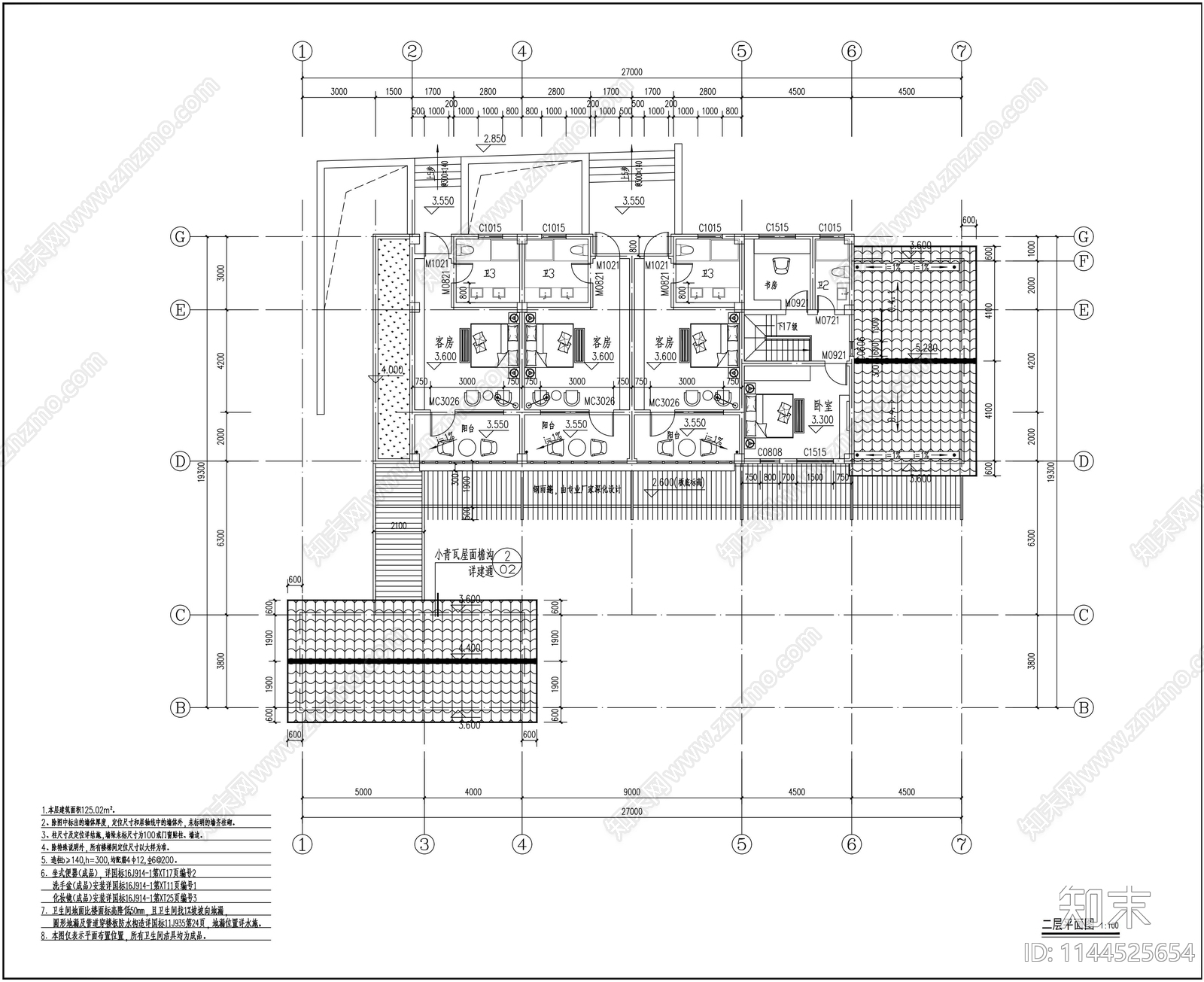 旅游景区特色民宿建筑cad施工图下载【ID:1144525654】