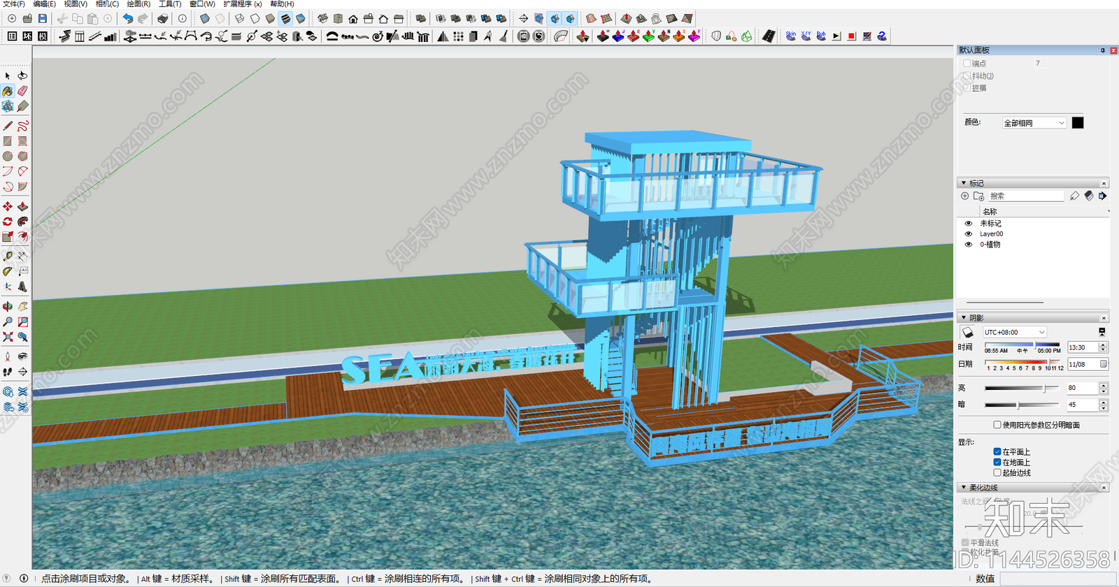 现代海边观景台SU模型下载【ID:1144526358】