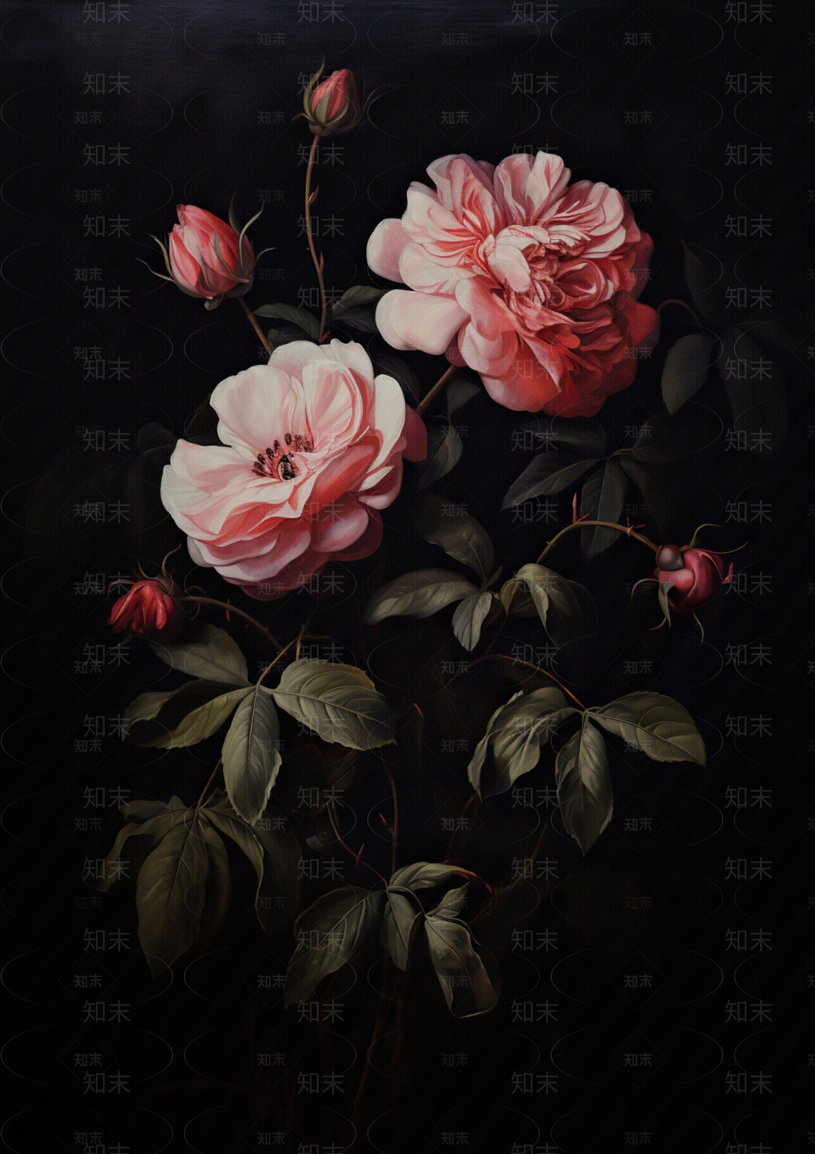 月季花写实油画装饰画贴图下载【ID:1144528458】