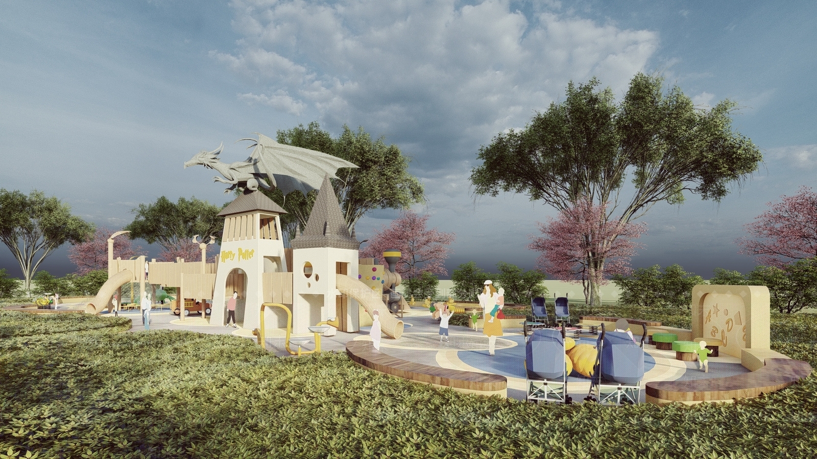 欧式现代幼儿园大门儿童活动乐园SU模型下载【ID:1144528842】