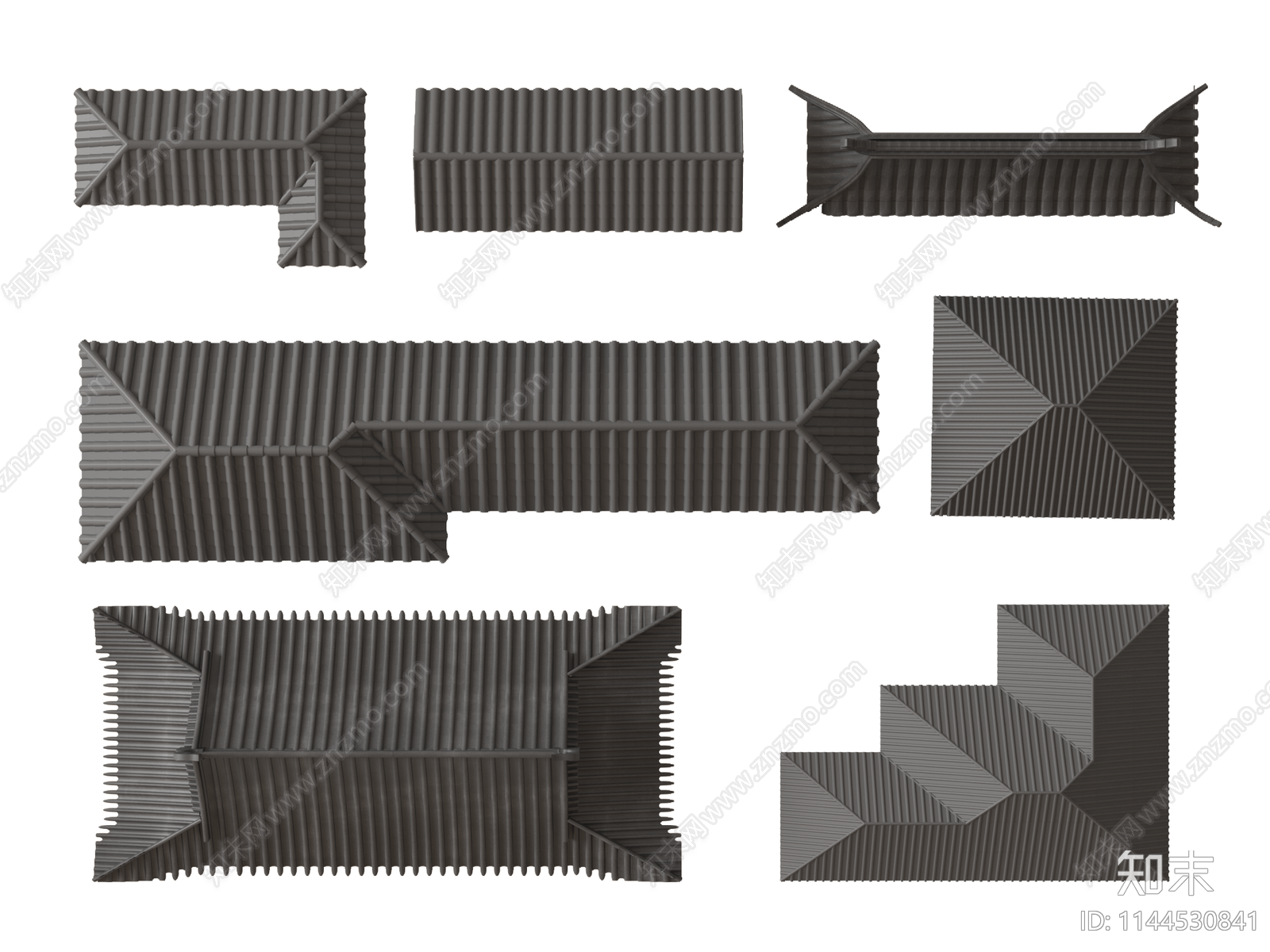 新中式瓦片屋檐组合3D模型下载【ID:1144530841】