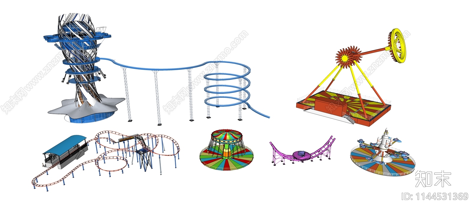 现代户外游乐场游乐设施SU模型下载【ID:1144531369】