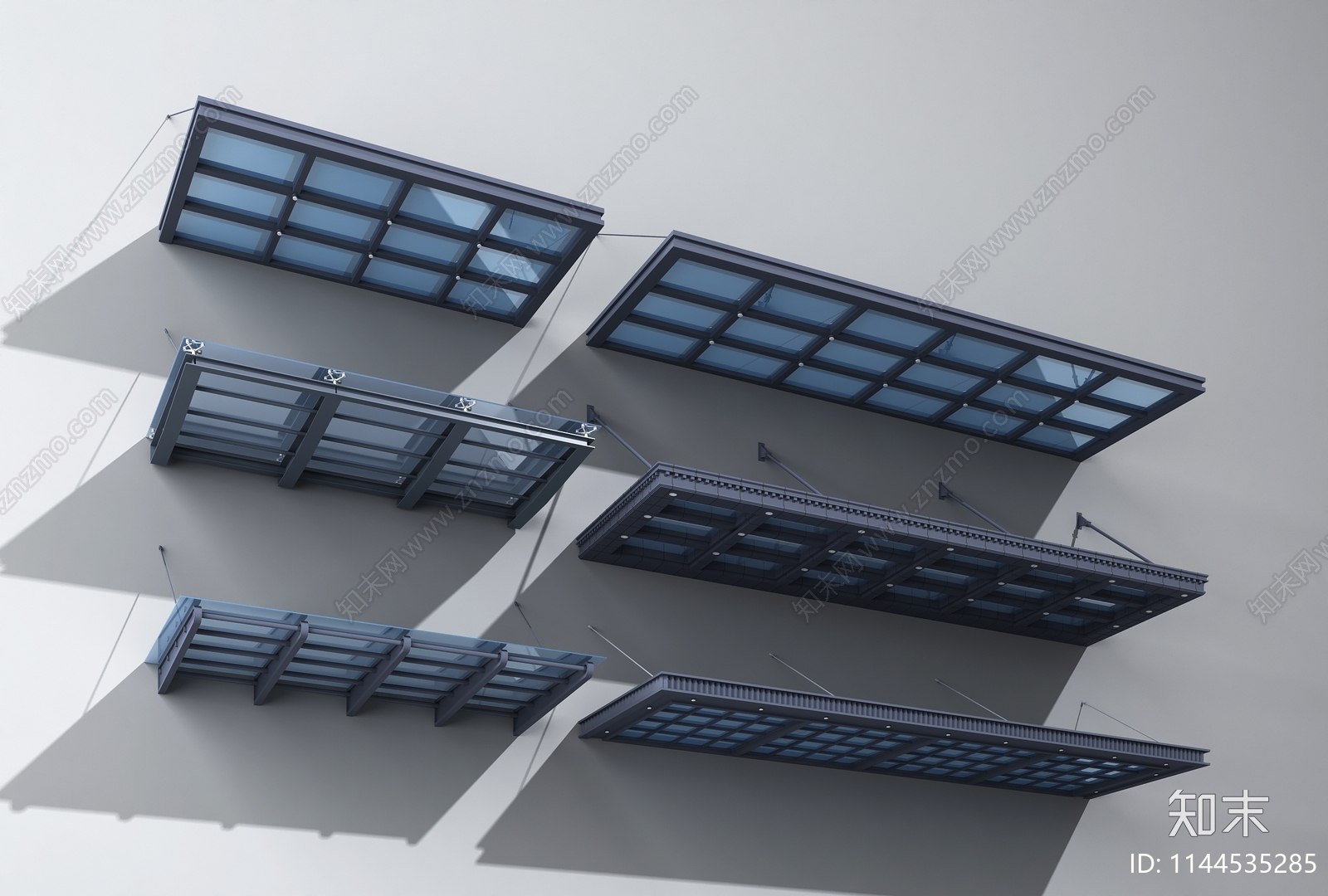 现代钢结构雨棚3D模型下载【ID:1144535285】