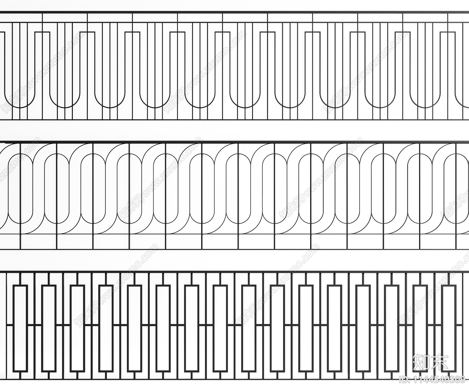 现代铁艺栏杆3D模型下载【ID:1144540309】