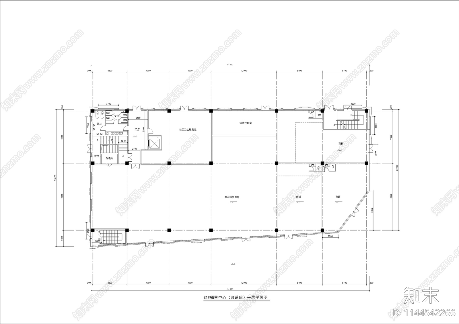 邻里中心建筑cad施工图下载【ID:1144542266】