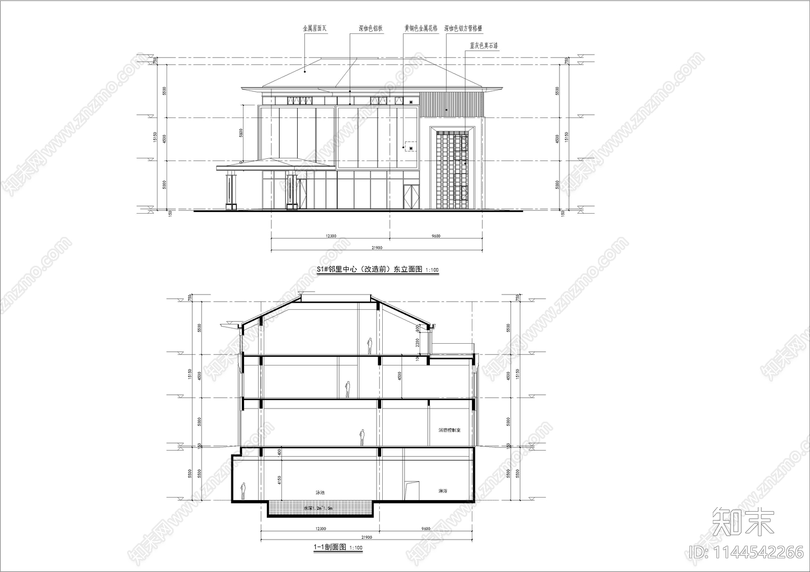 邻里中心建筑cad施工图下载【ID:1144542266】