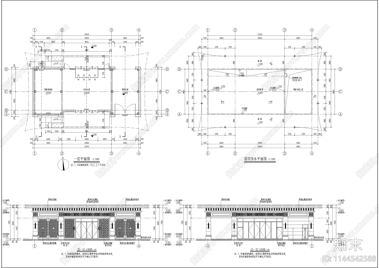 入口大门建筑cad施工图下载【ID:1144542588】