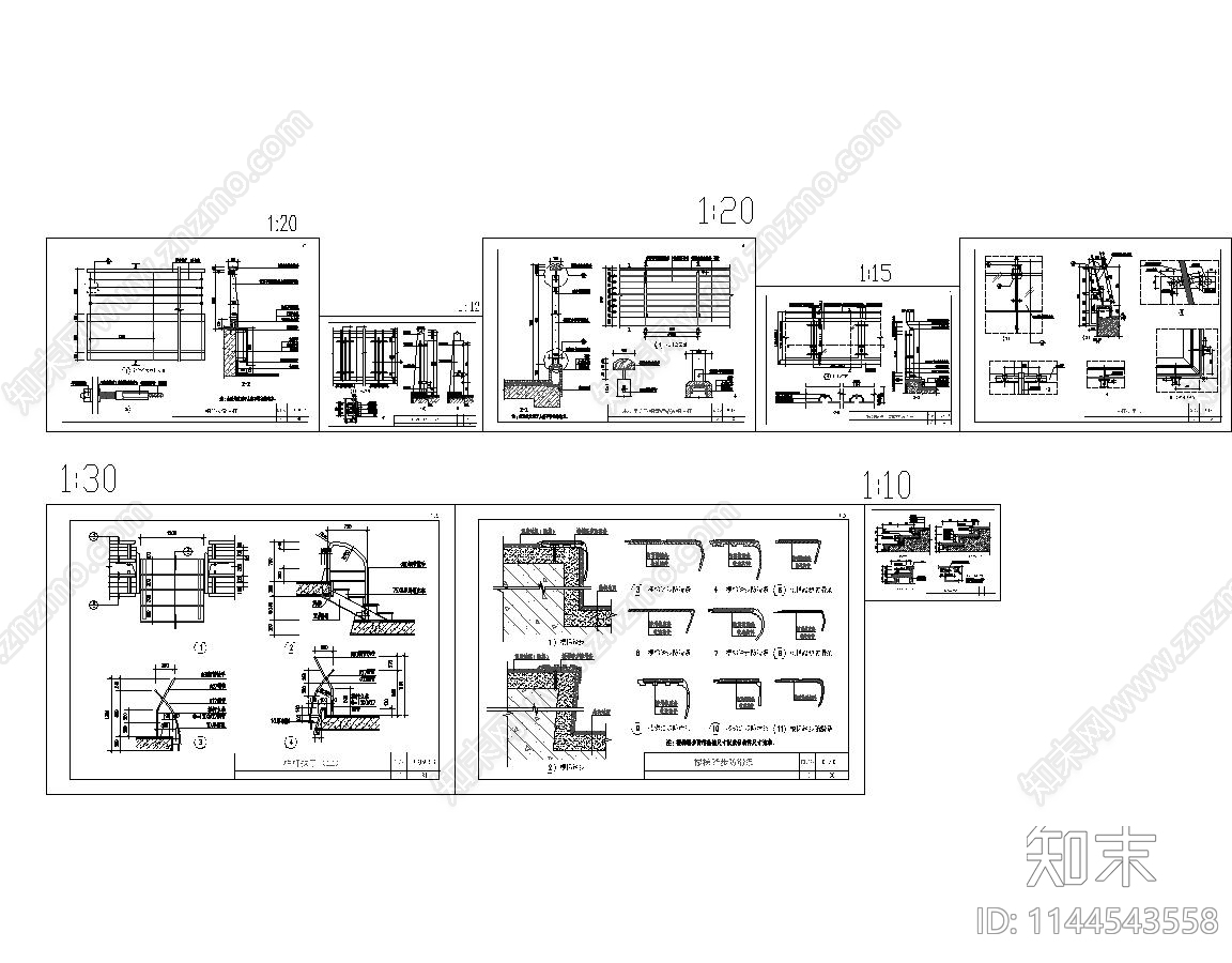楼梯扶手节点cad施工图下载【ID:1144543558】