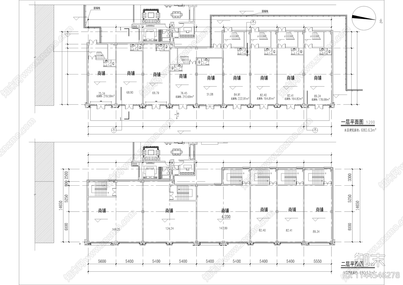 沿街商业建筑cad施工图下载【ID:1144546278】