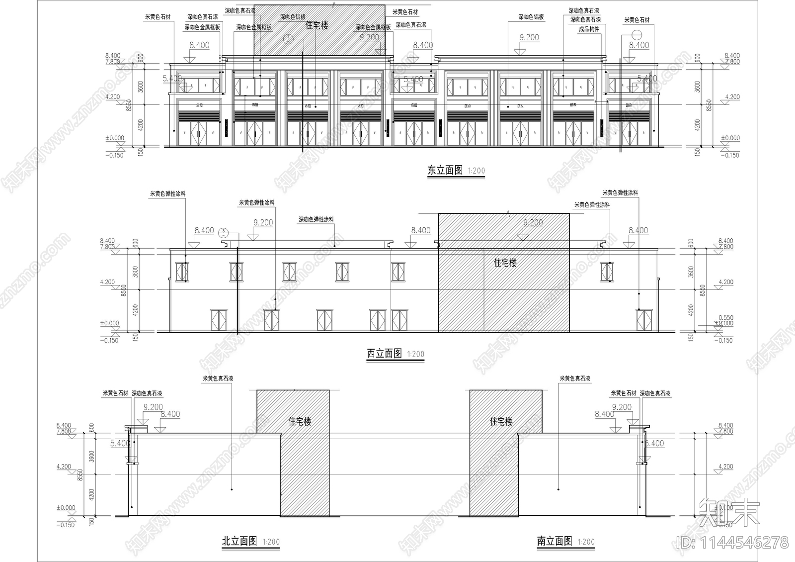 沿街商业建筑cad施工图下载【ID:1144546278】