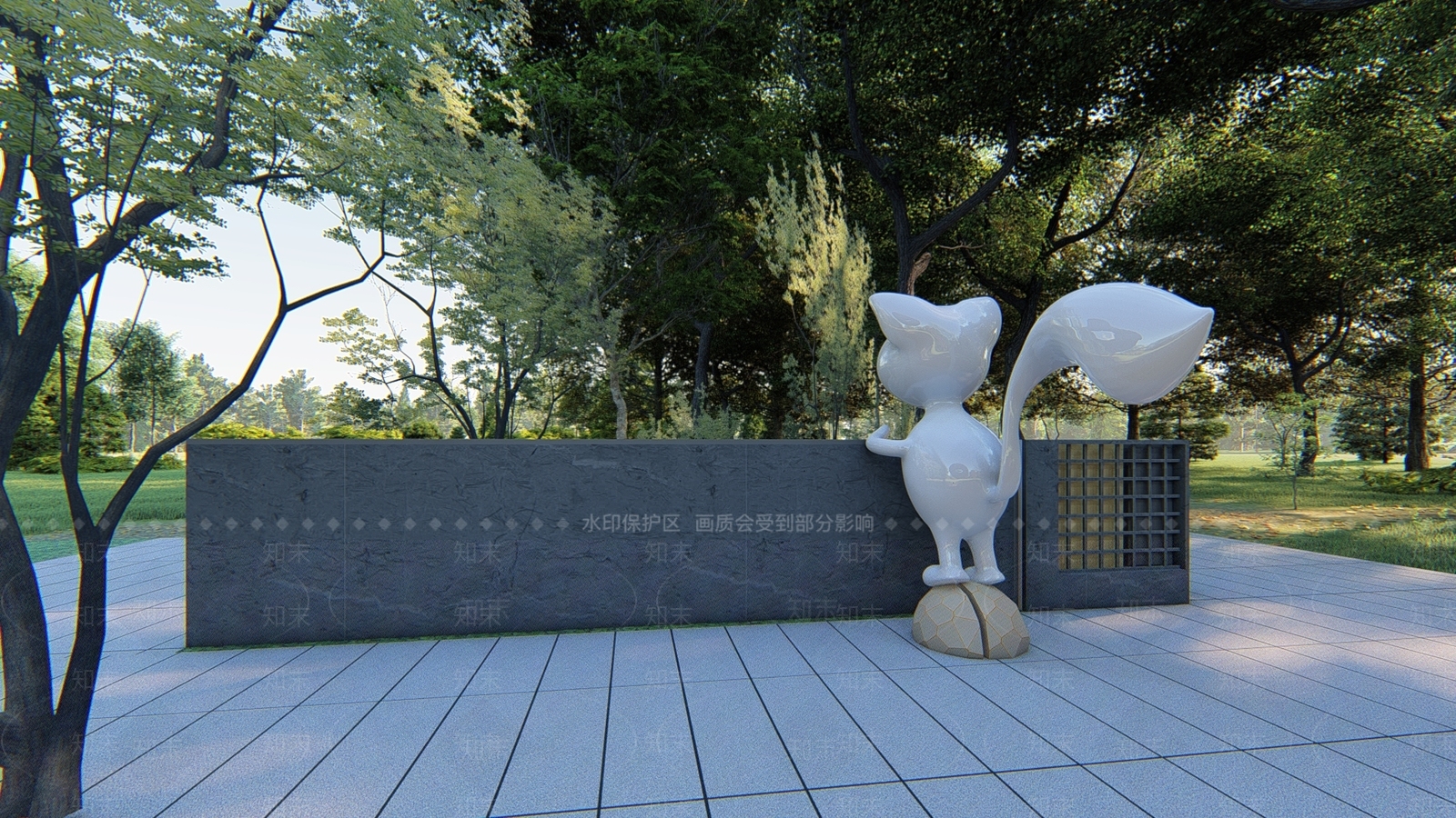 现代松鼠雕塑景墙SU模型下载【ID:1144557408】