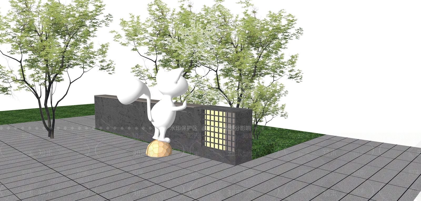 现代松鼠雕塑景墙SU模型下载【ID:1144557408】