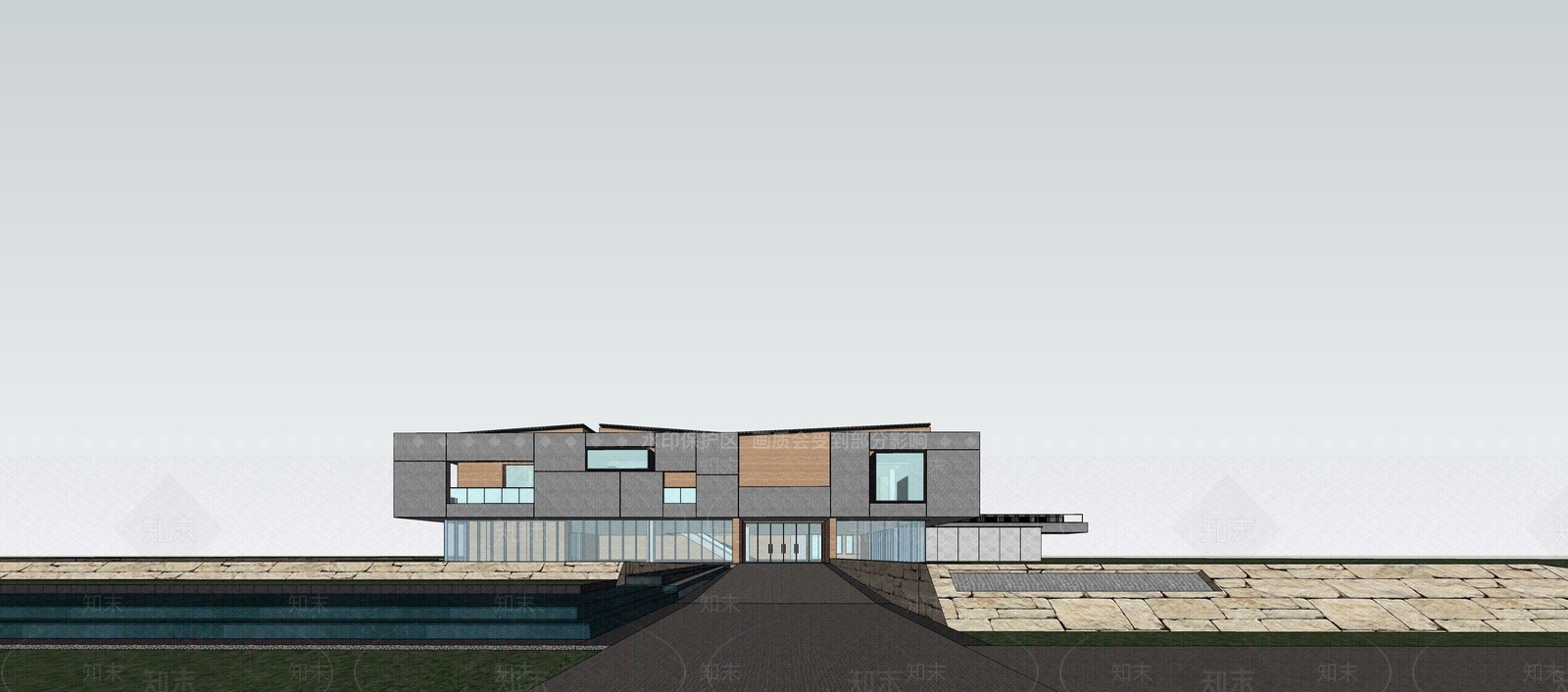 现代展览馆建筑SU模型下载【ID:1144557588】