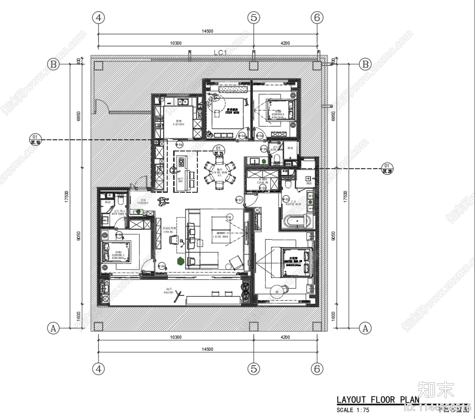 丹健国际南京伟星196平大平层室内cad施工图下载【ID:1144558516】