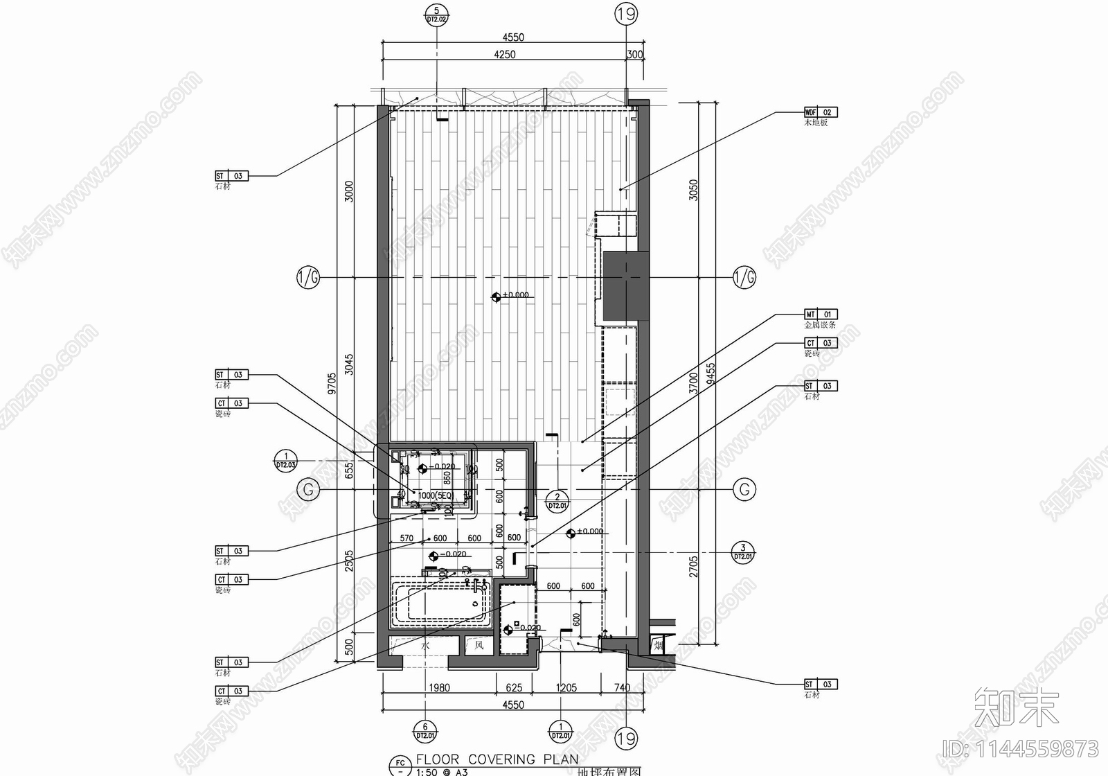 45㎡家装公寓室内cad施工图下载【ID:1144559873】