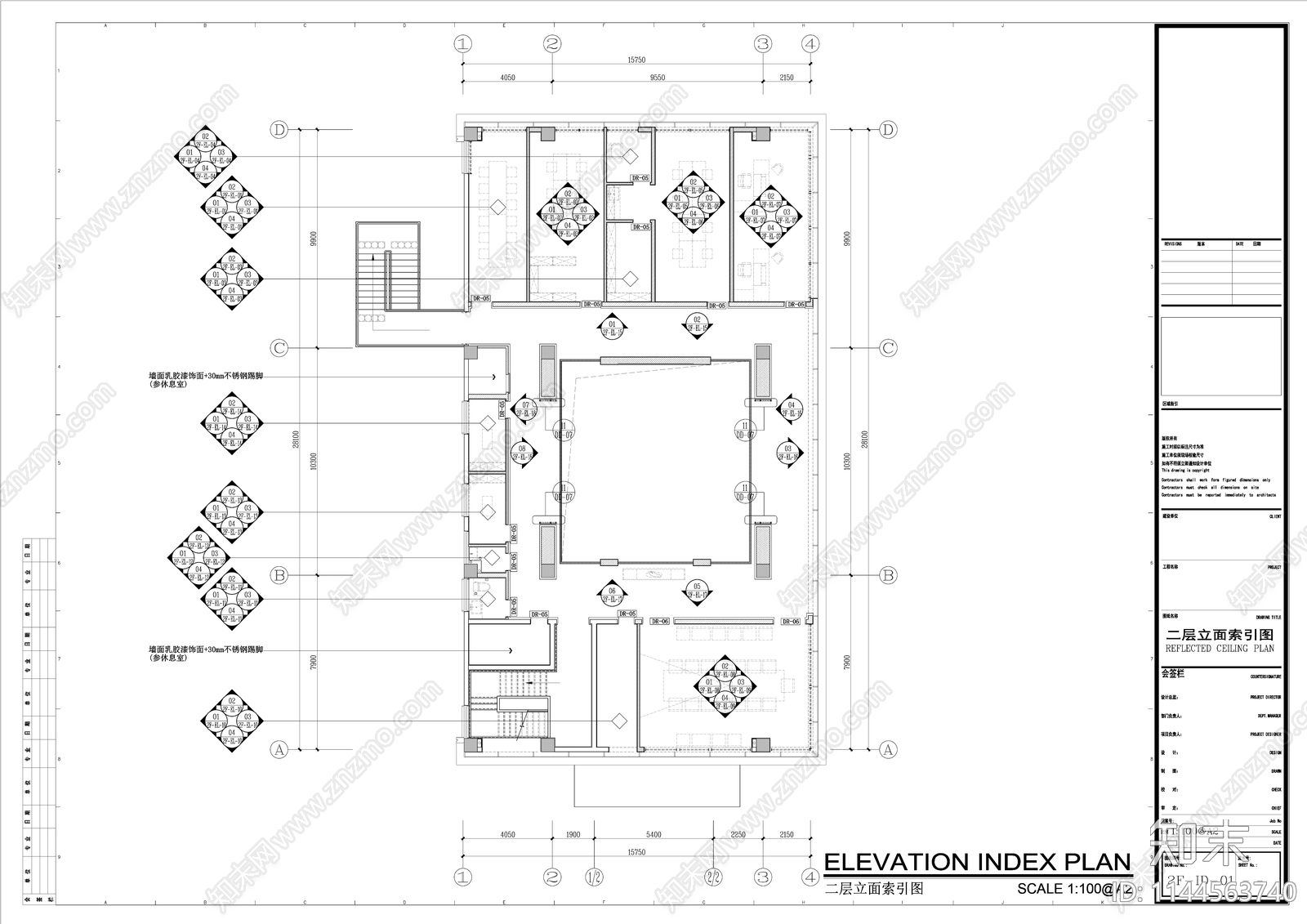 售楼中心室内cad施工图下载【ID:1144563740】