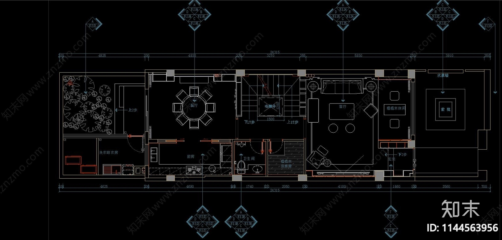 海景别墅样板间室内全套cad施工图下载【ID:1144563956】