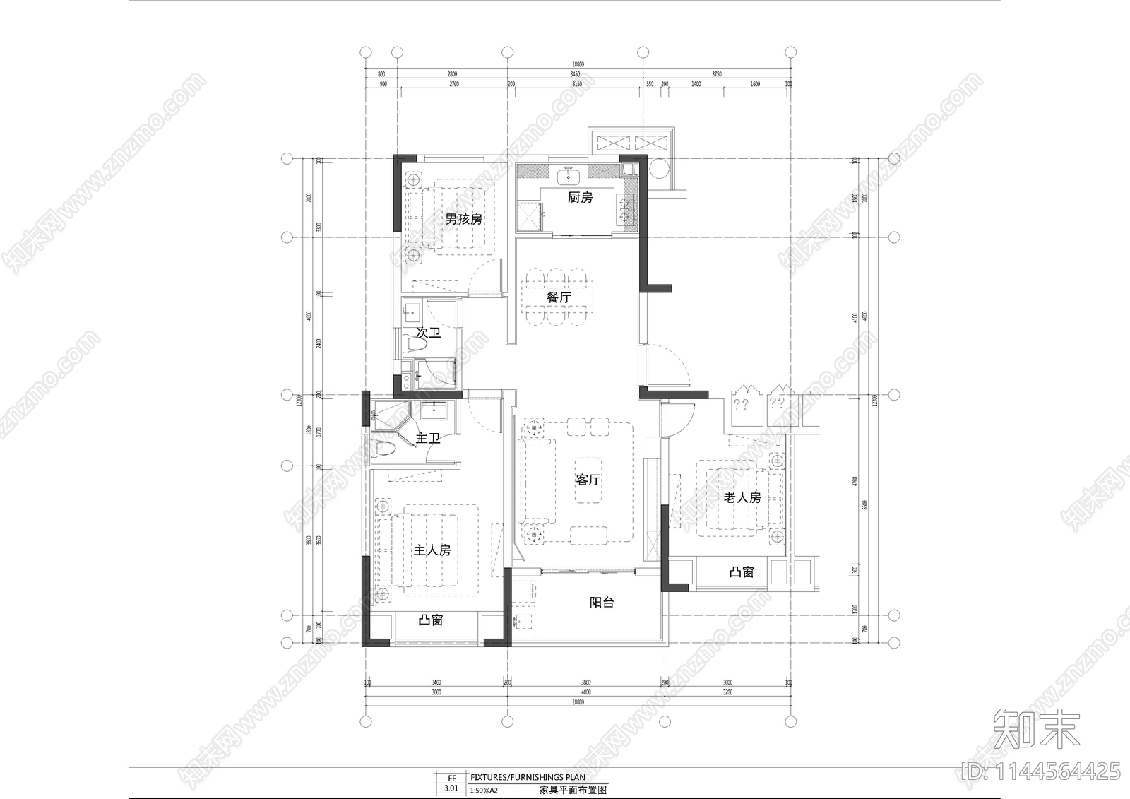 现代轻奢平层样板房室内cad施工图下载【ID:1144564425】