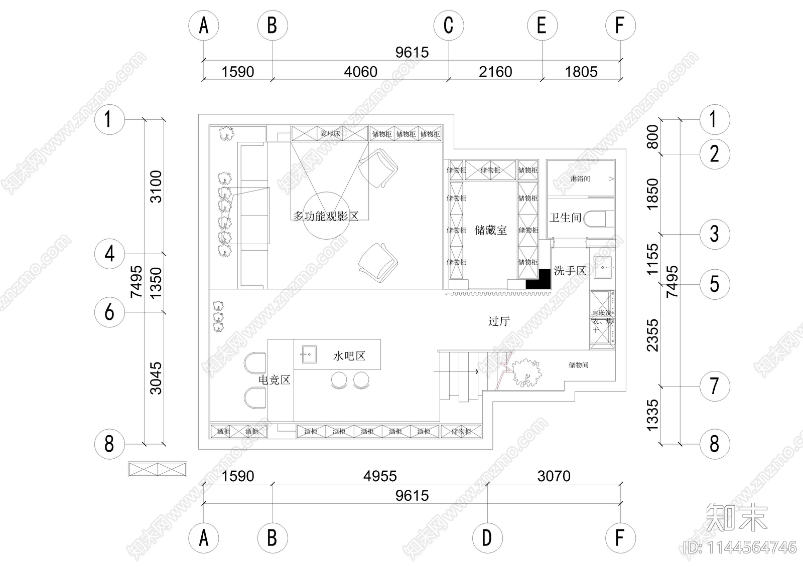 三层现代轻奢别墅室内cad施工图下载【ID:1144564746】