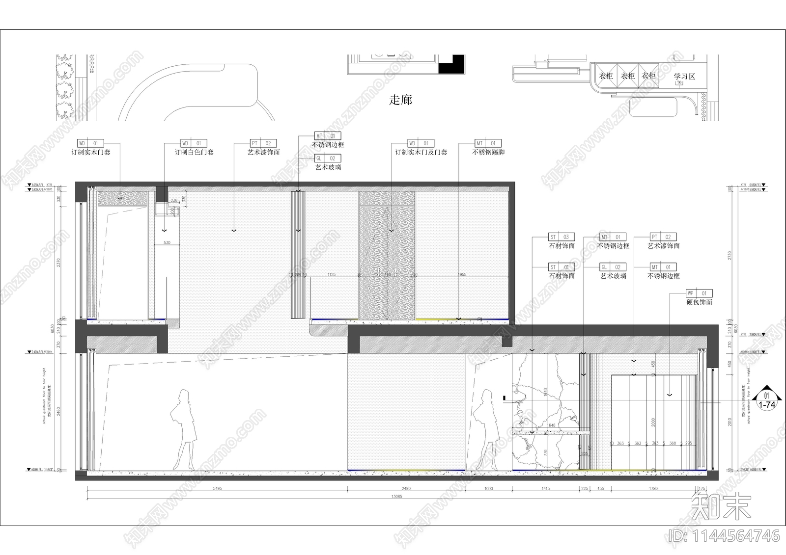 三层现代轻奢别墅室内cad施工图下载【ID:1144564746】