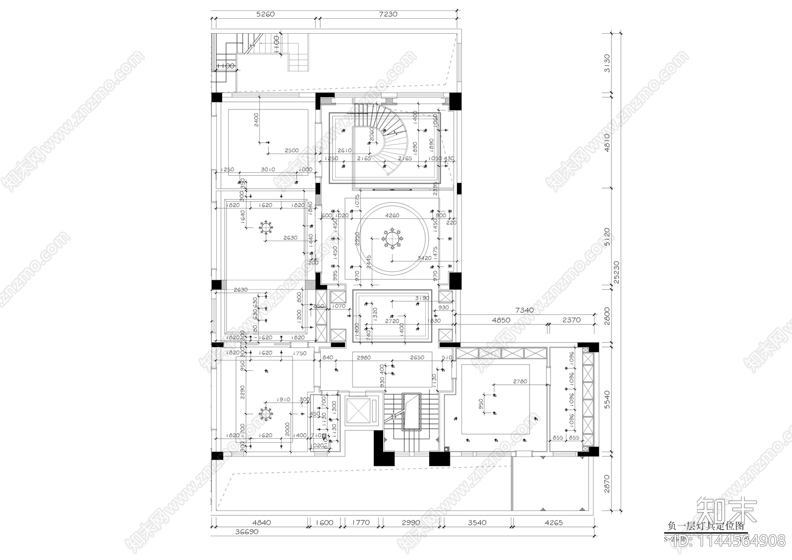 天鹅湖新中式别墅室内全套cad施工图下载【ID:1144564908】