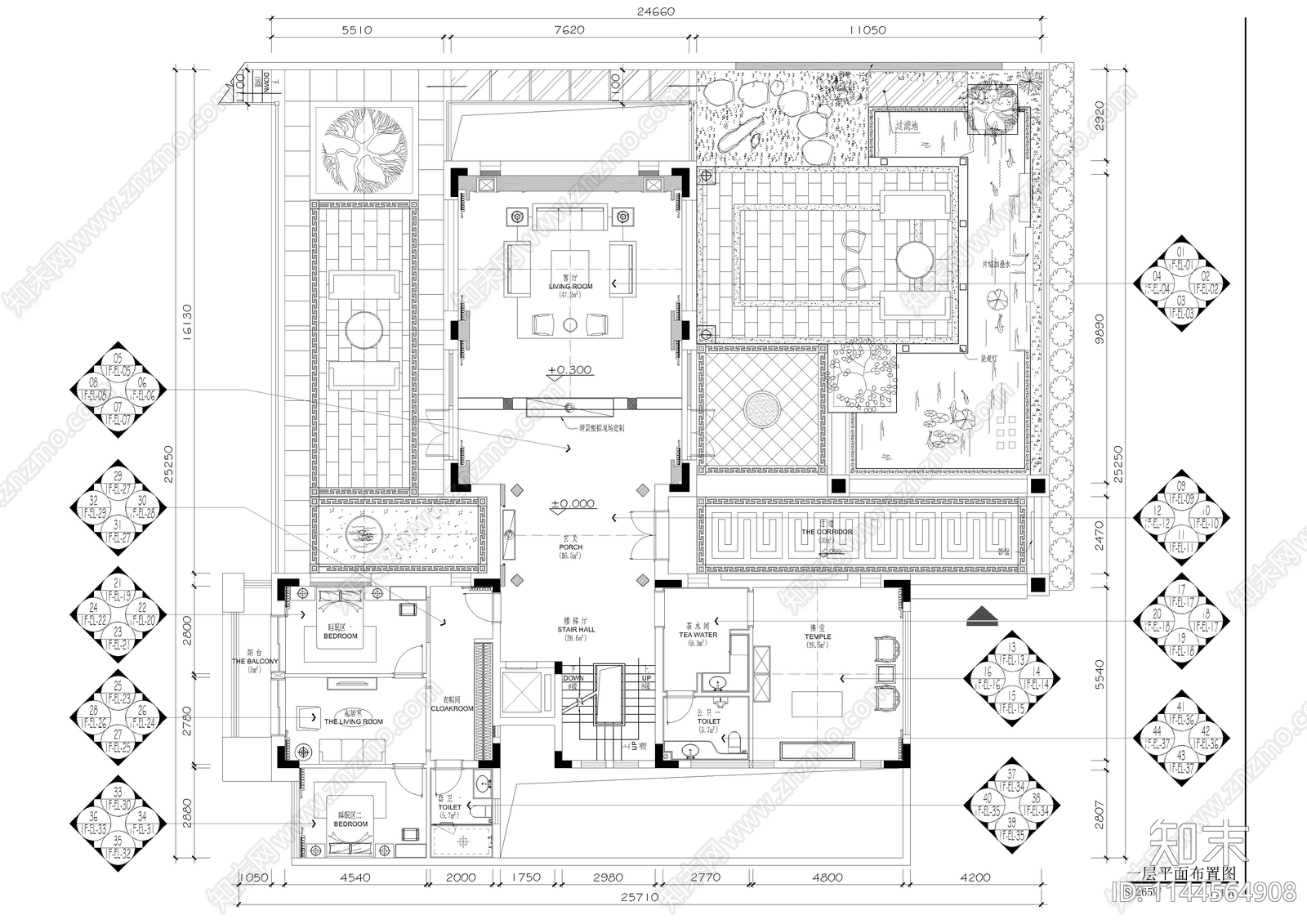 天鹅湖新中式别墅室内全套cad施工图下载【ID:1144564908】