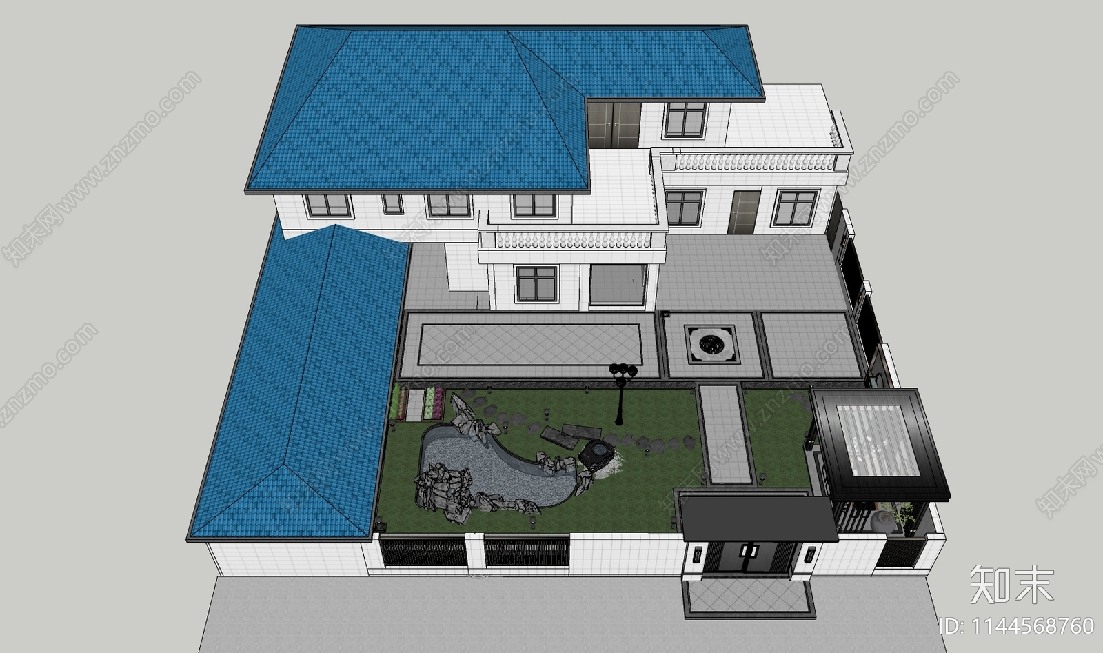 新中式庭院花园SU模型下载【ID:1144568760】