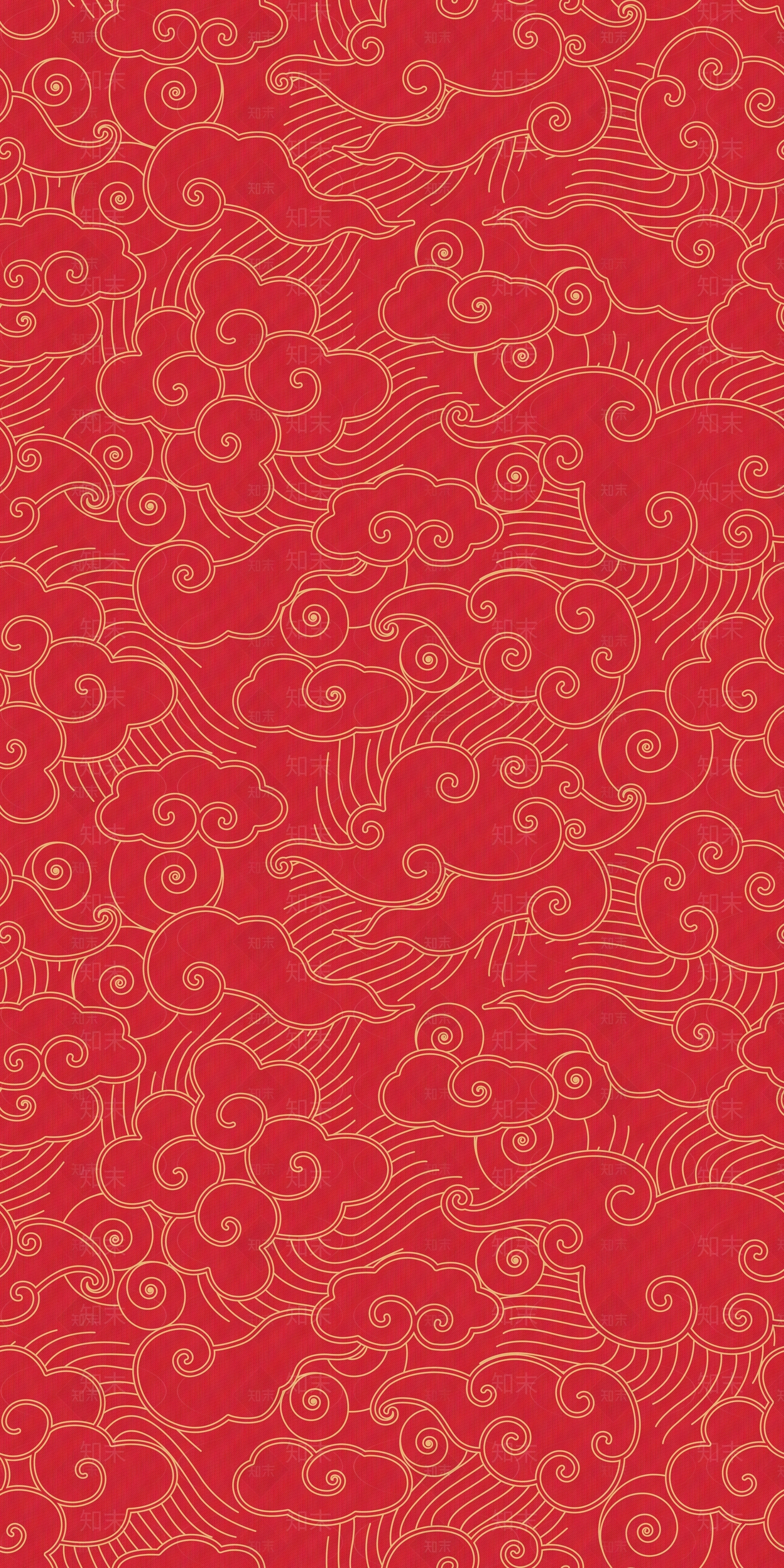 中式红底金纹古典喜庆无缝壁纸贴图下载【ID:1144569086】