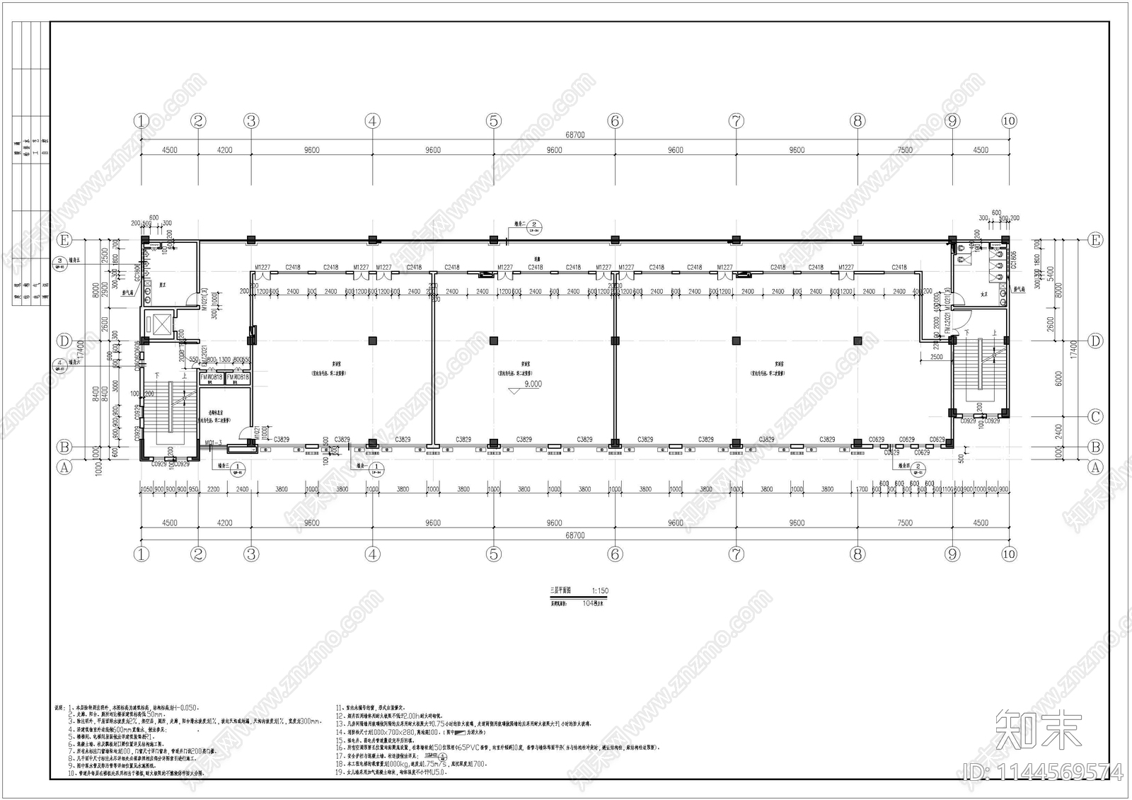 职业学校实训楼建筑cad施工图下载【ID:1144569574】