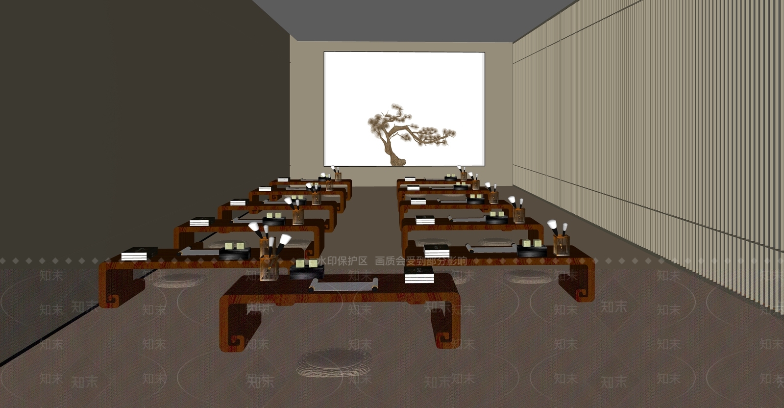 新中式书法教室SU模型下载【ID:1144570897】