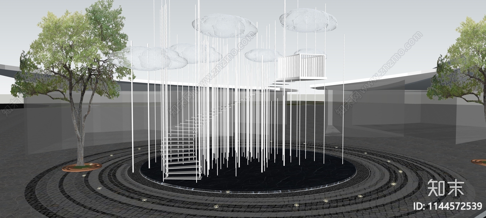 现代云朵雕塑构筑物SU模型下载【ID:1144572539】