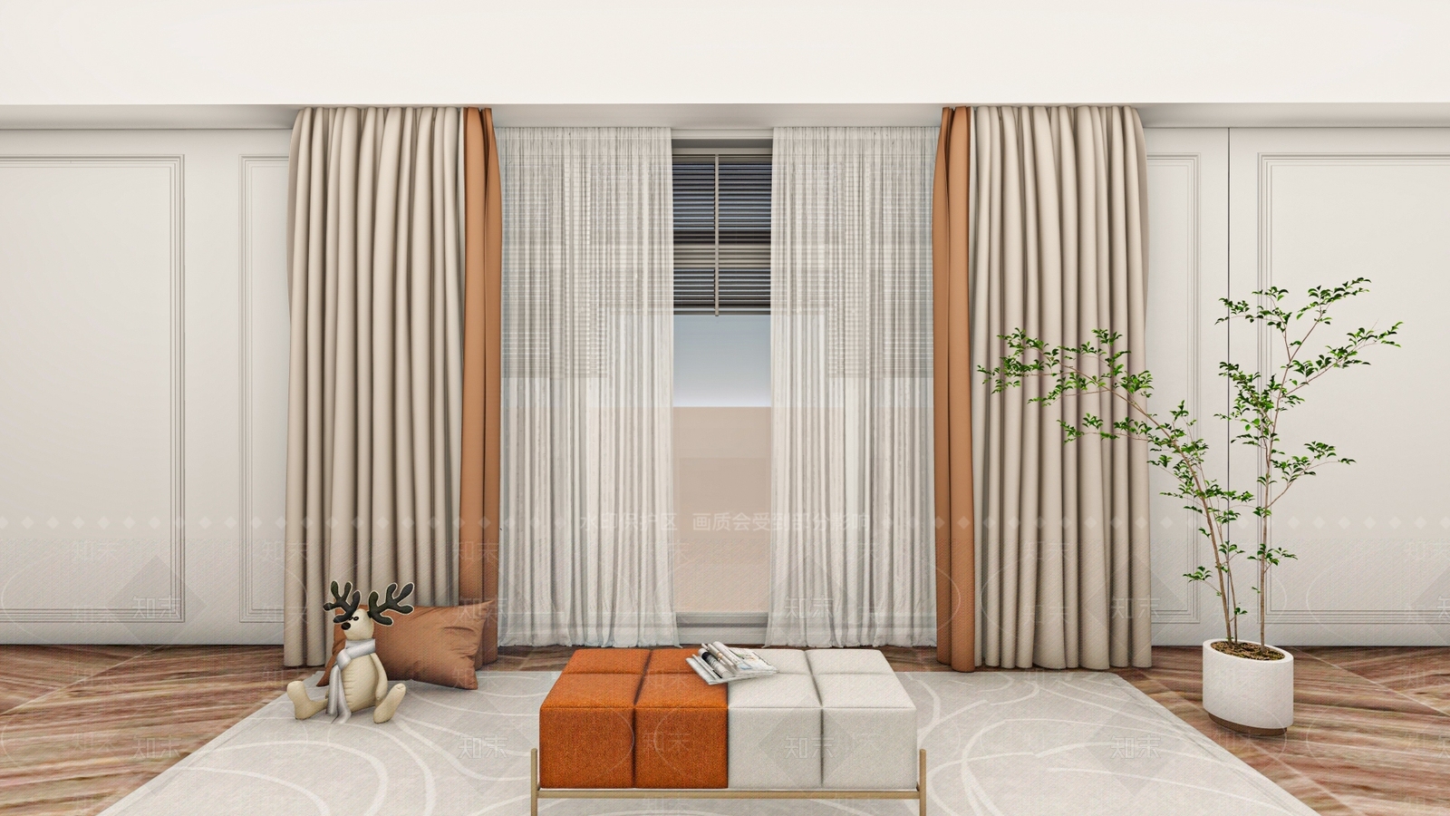 现代落地窗帘SU模型下载【ID:1144576679】