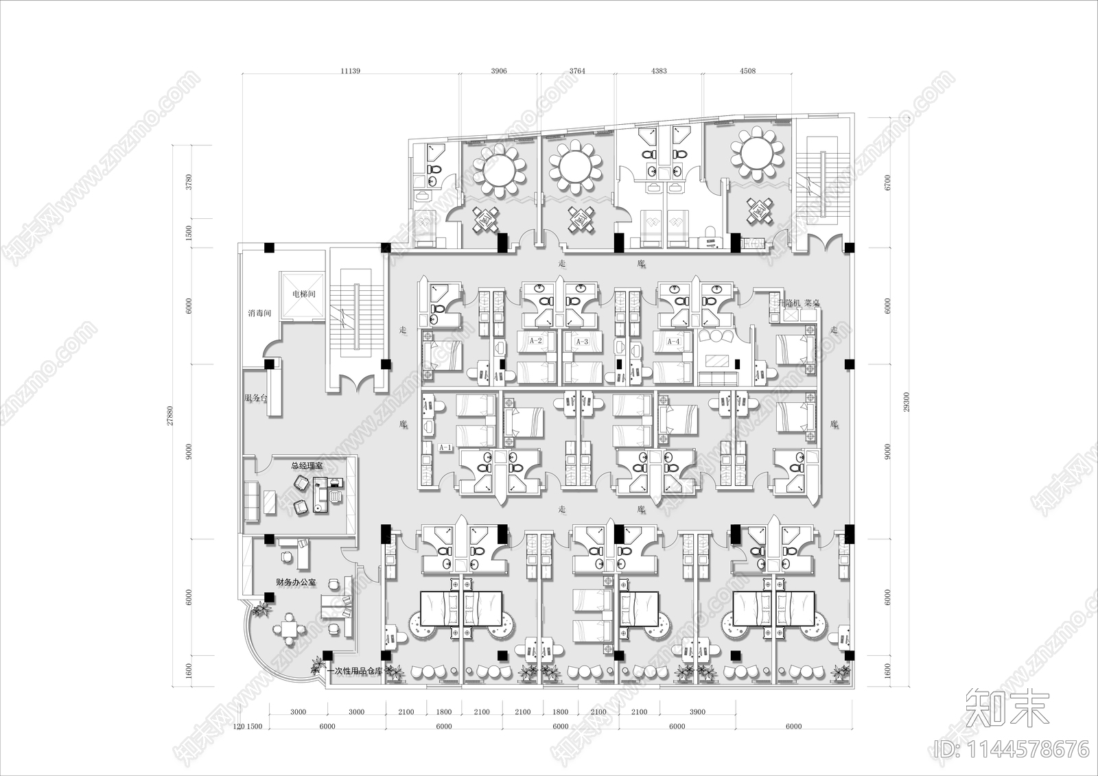 民宿客房平面布置图施工图下载【ID:1144578676】