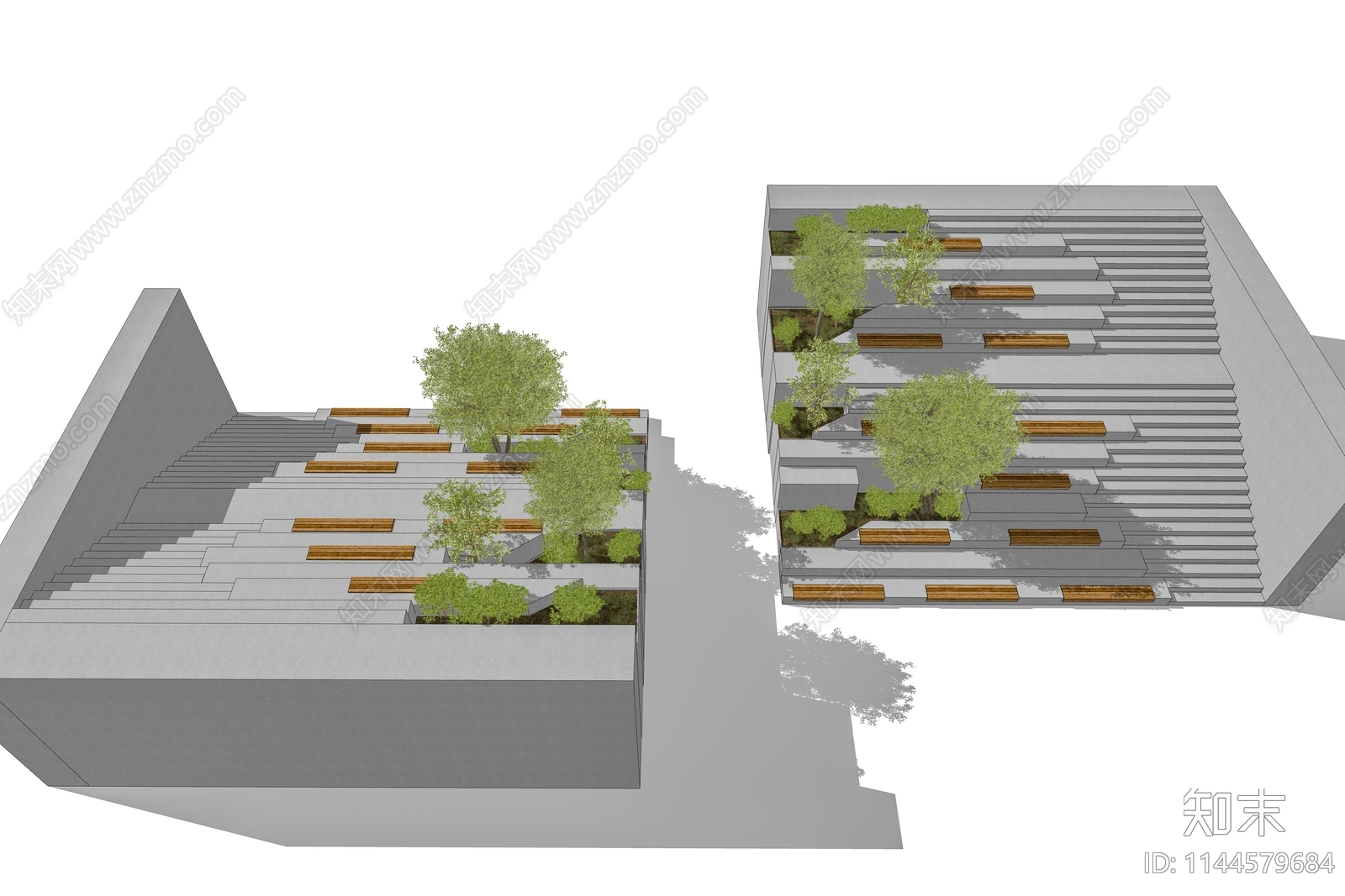 现代户外台阶景观SU模型下载【ID:1144579684】