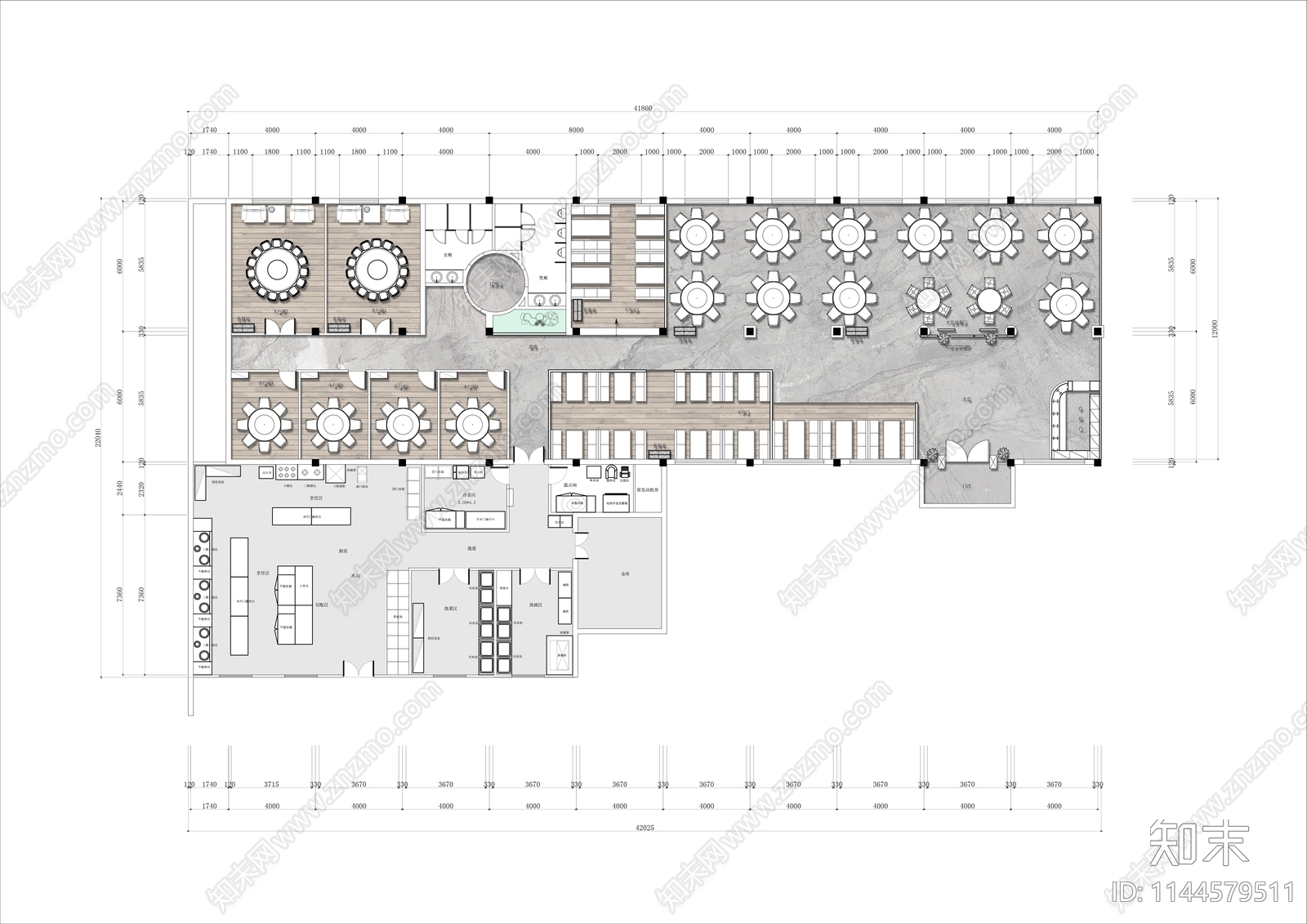 800㎡中餐厅平面布置图施工图下载【ID:1144579511】