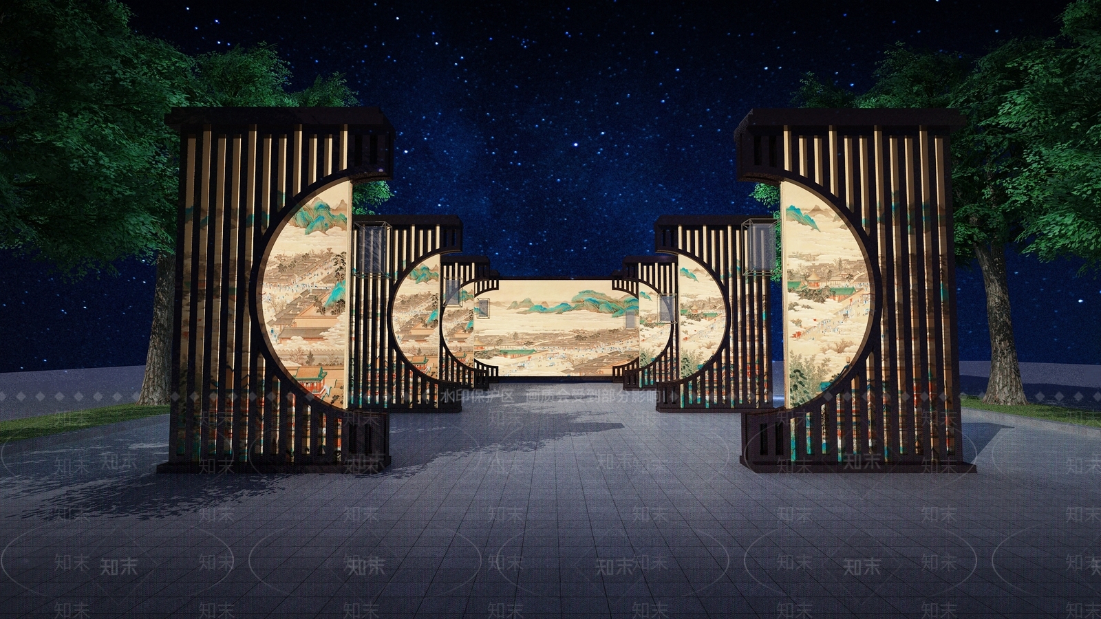 中式门楼美陈3D模型下载【ID:1144583398】