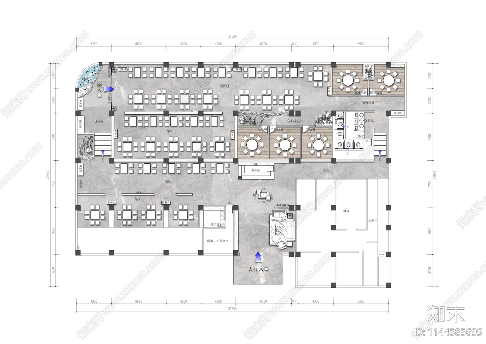 900㎡火锅店平面布置图施工图下载【ID:1144585695】