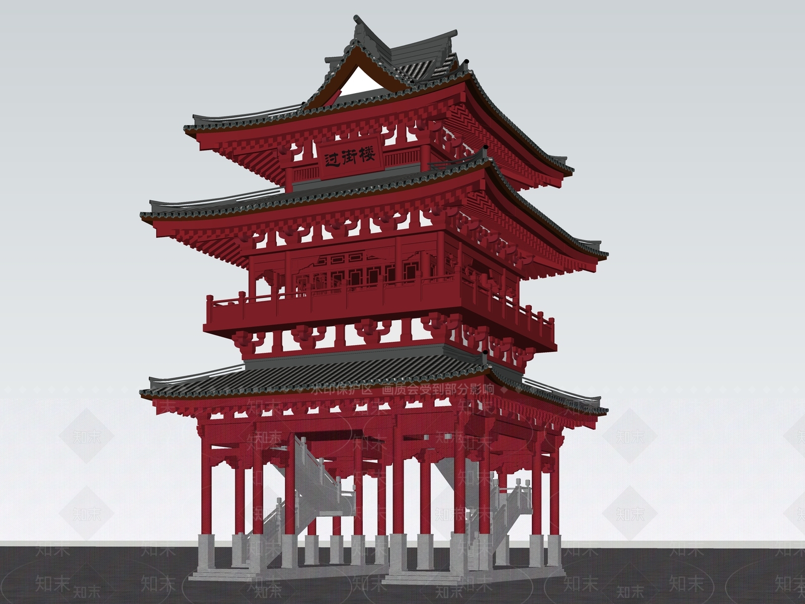 中式观景塔楼SU模型下载【ID:1144585770】