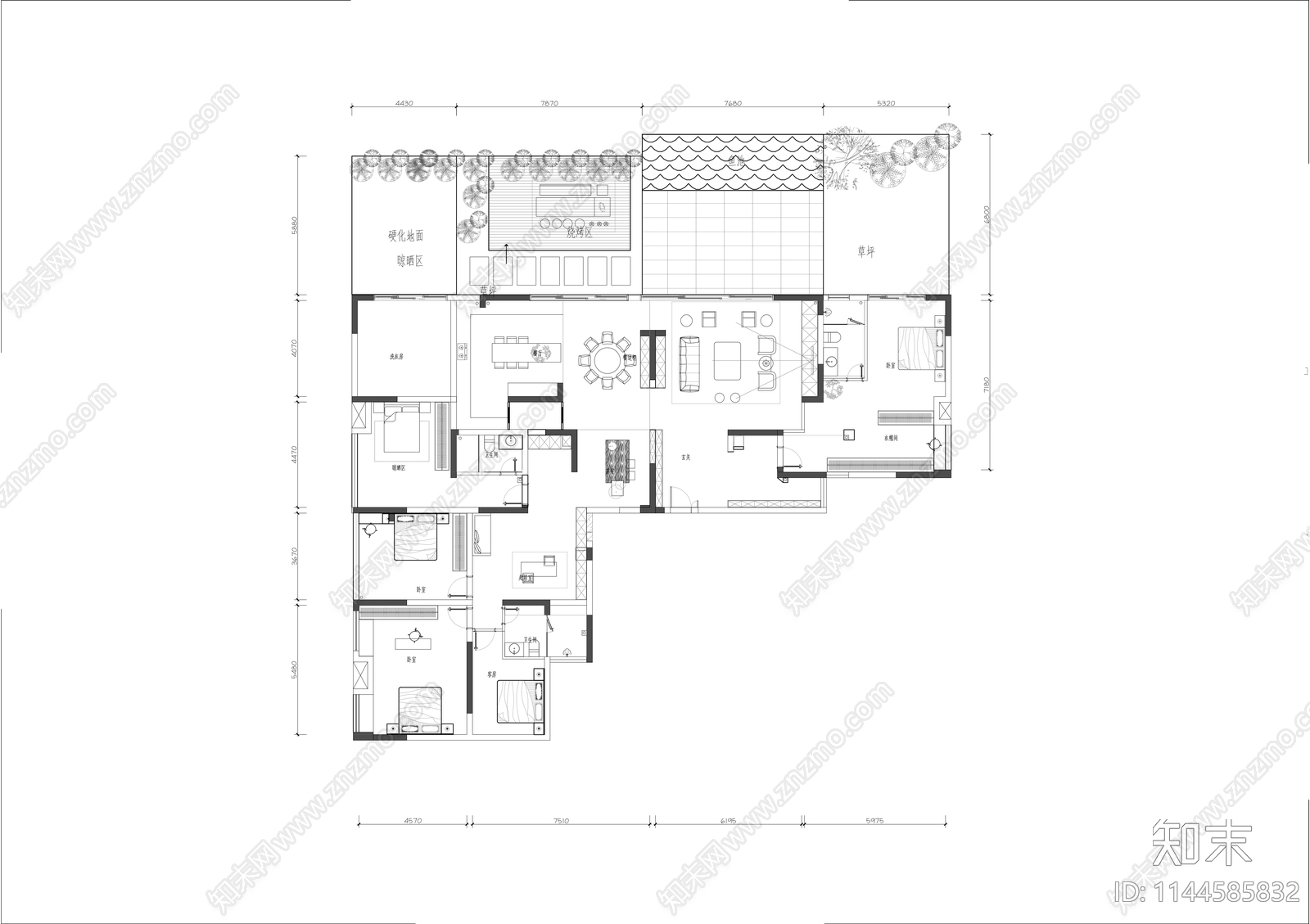 平层家装平面布置图cad施工图下载【ID:1144585832】