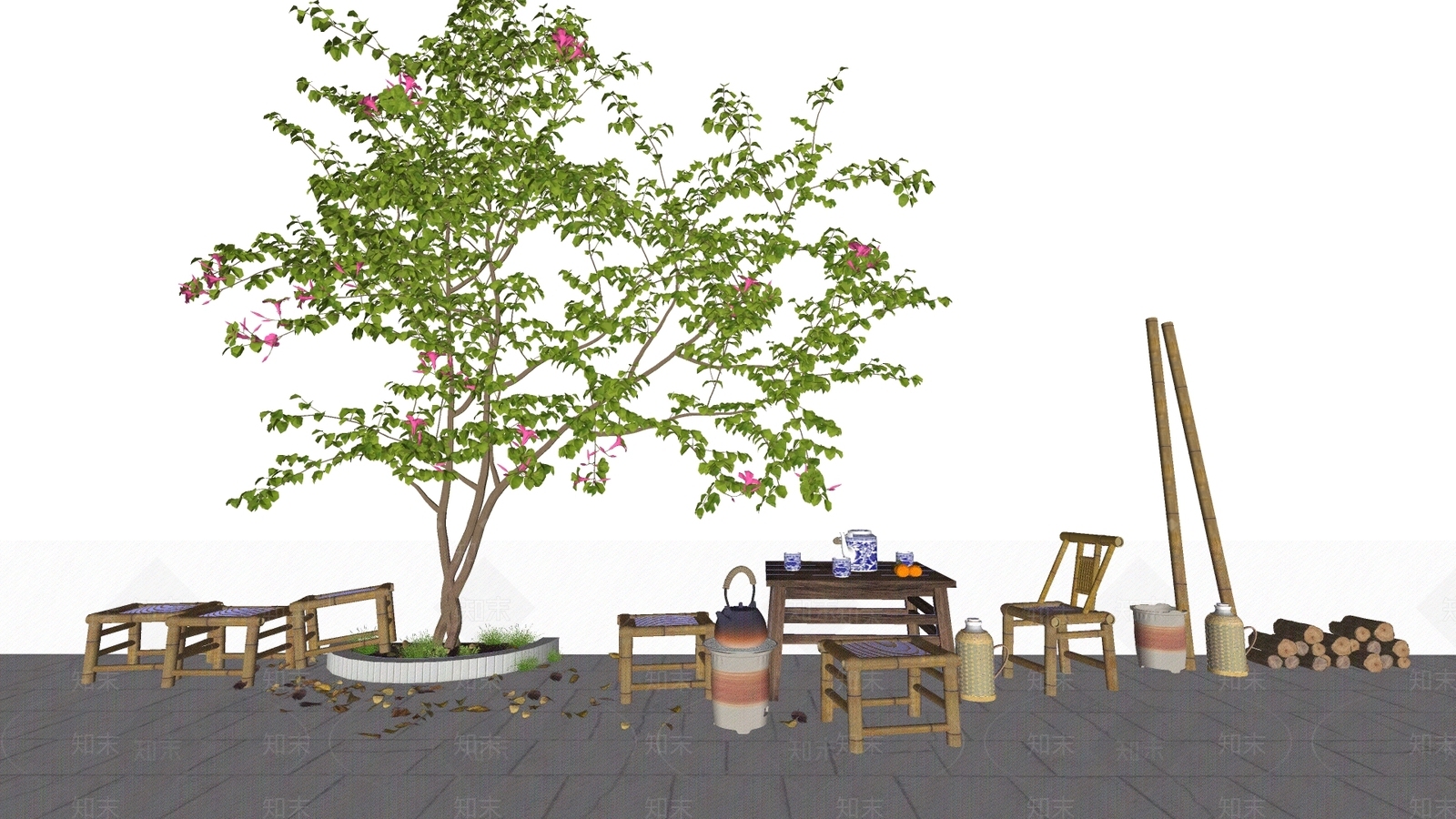 中式竹椅外摆SU模型下载【ID:1144593830】