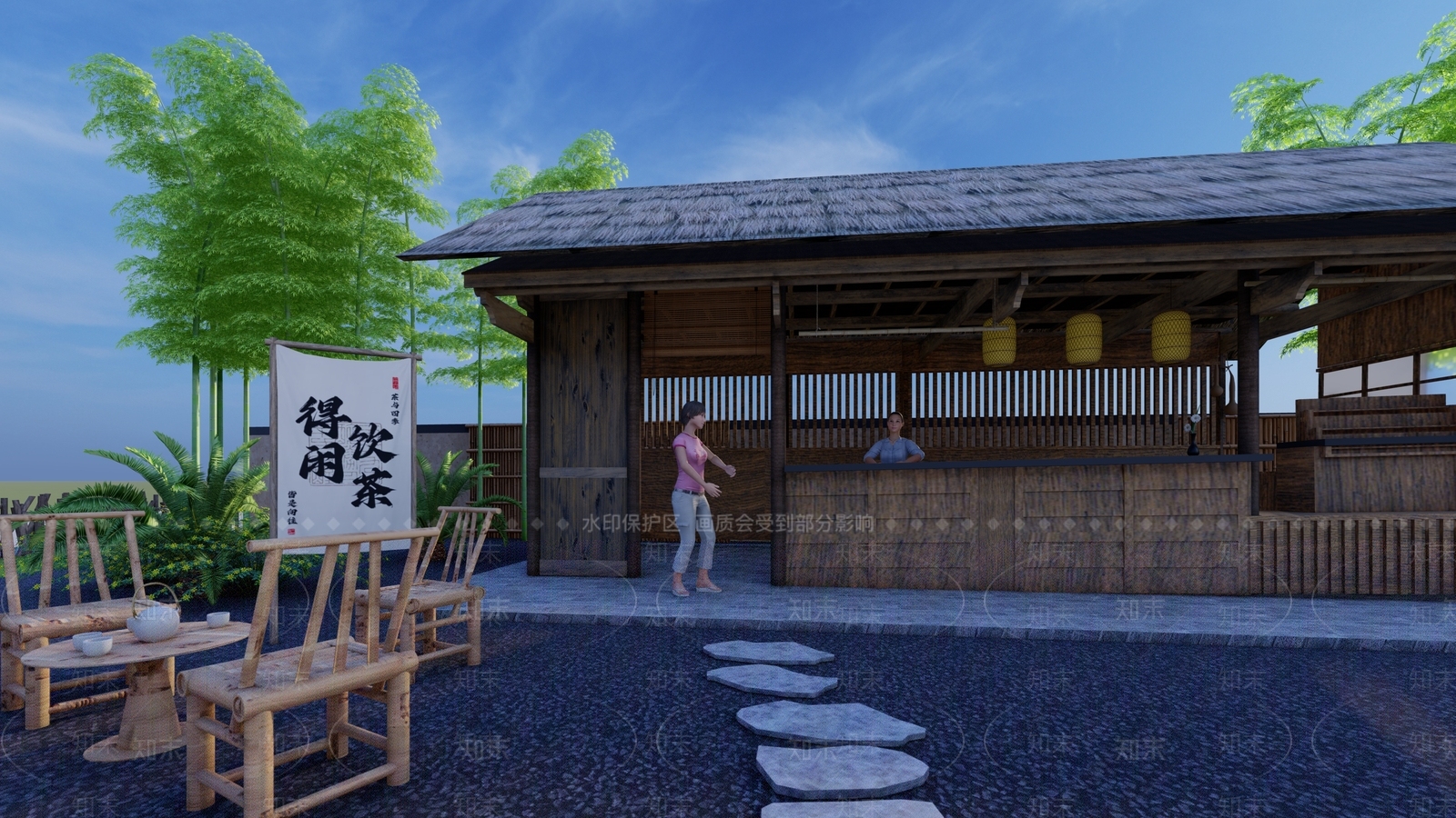 现代乡村茶室外摆SU模型下载【ID:1144764507】