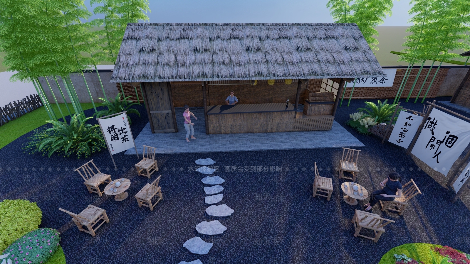 现代乡村茶室外摆SU模型下载【ID:1144764507】