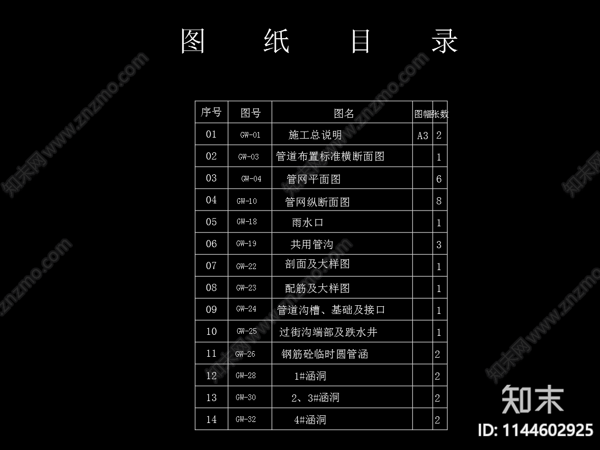 市政道路管网雨污水排水共用管沟cad施工图下载【ID:1144602925】