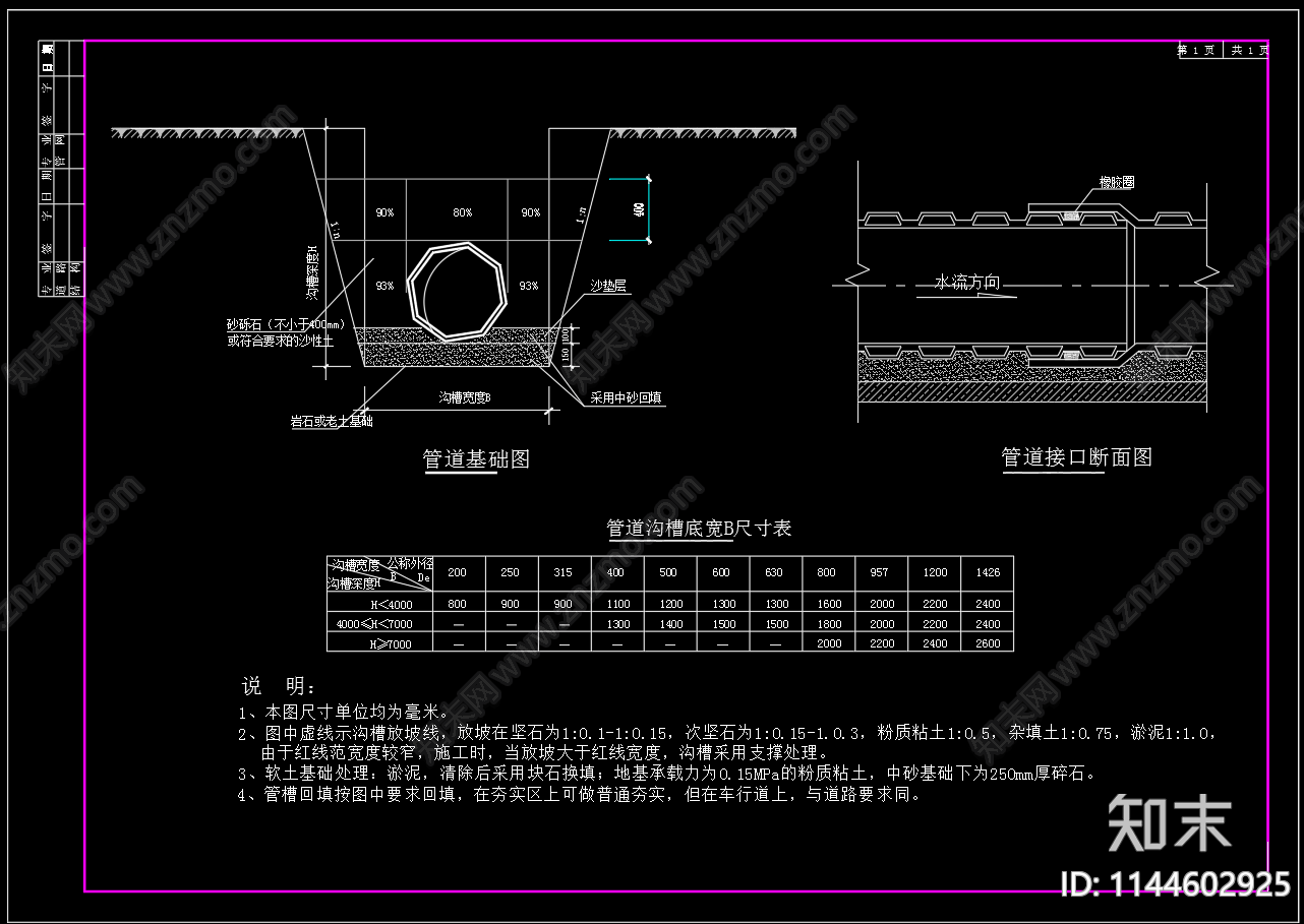市政道路管网雨污水排水共用管沟cad施工图下载【ID:1144602925】