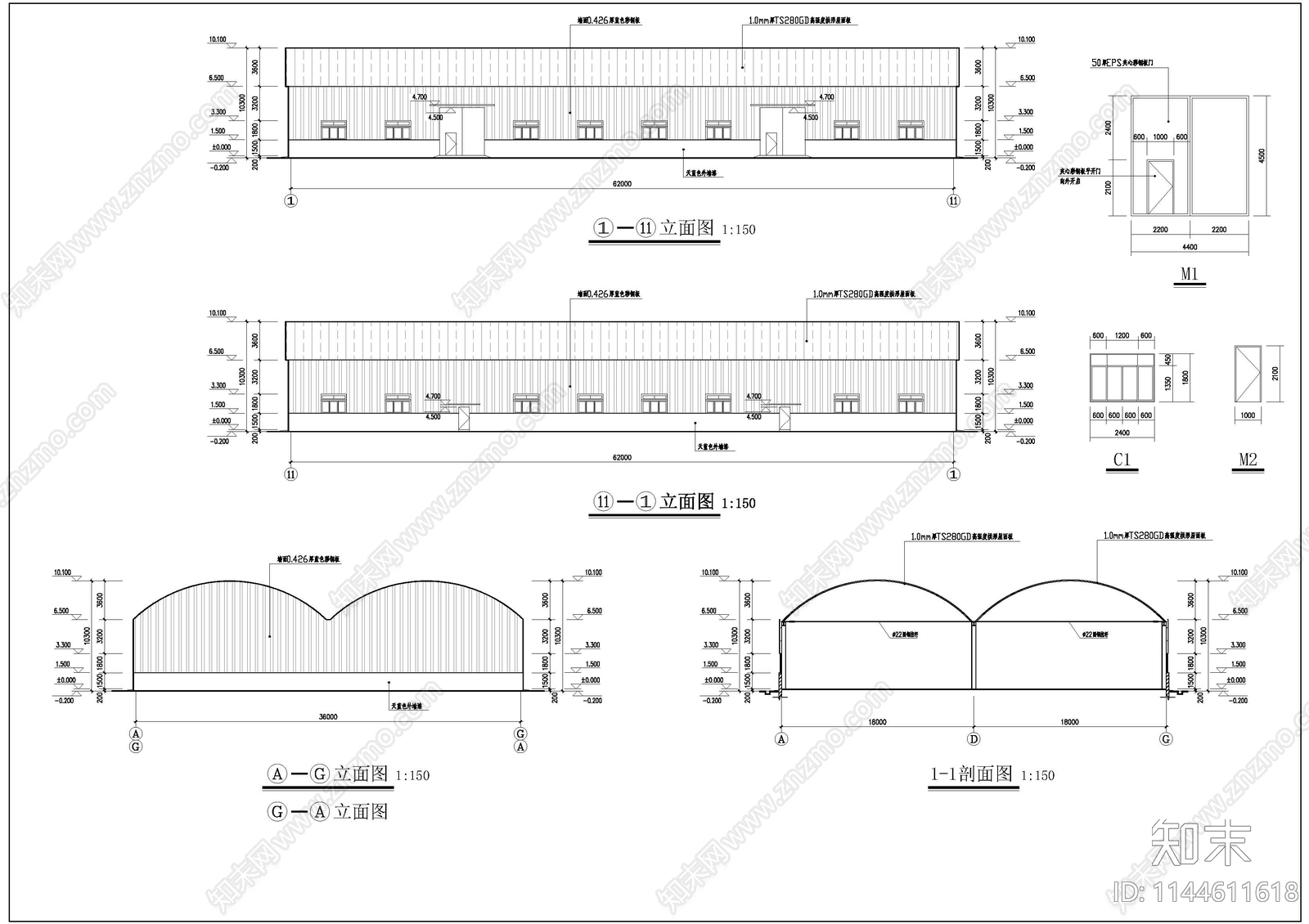 湘西鹤盛某仓库建筑全套cad施工图下载【ID:1144611618】