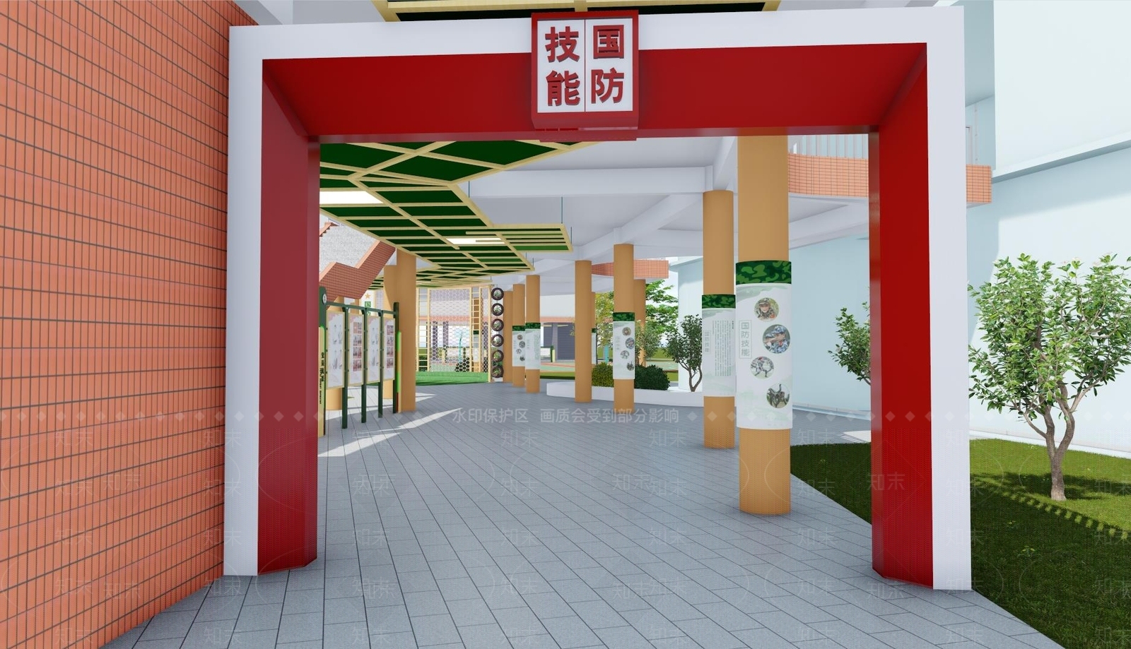 现代校园文化长廊SU模型下载【ID:1144705699】